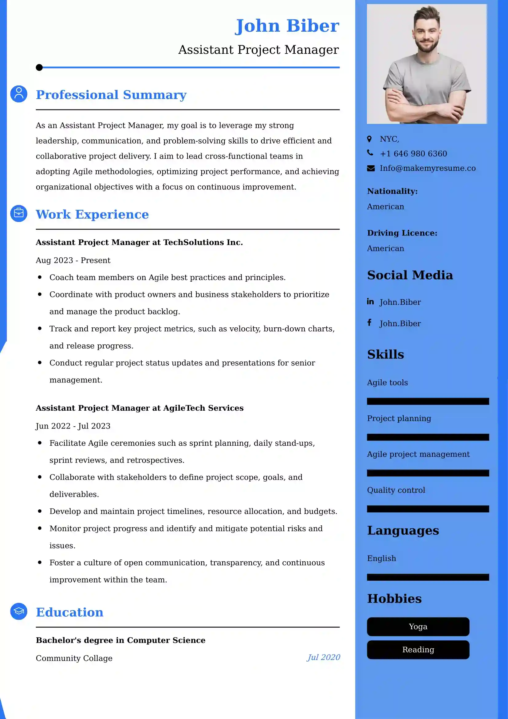 Assistant Project Manager Resume Examples USA