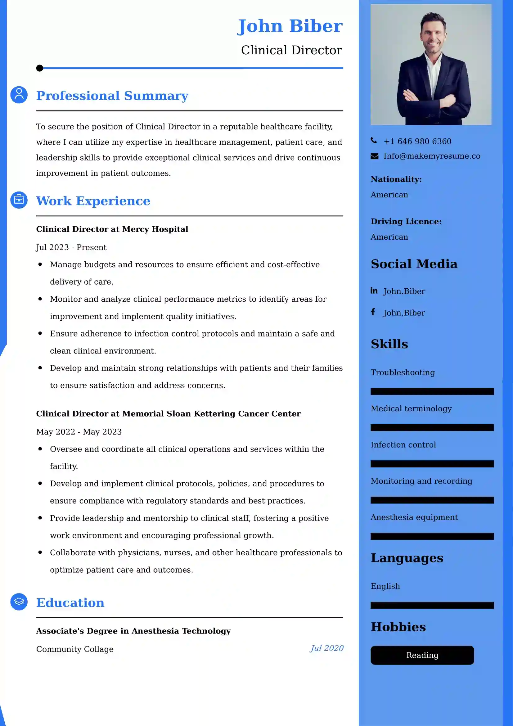 Clinical Director Resume Examples USA