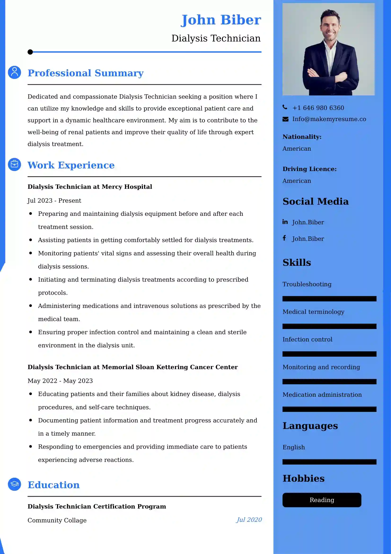 Dialysis Technician Resume Examples USA