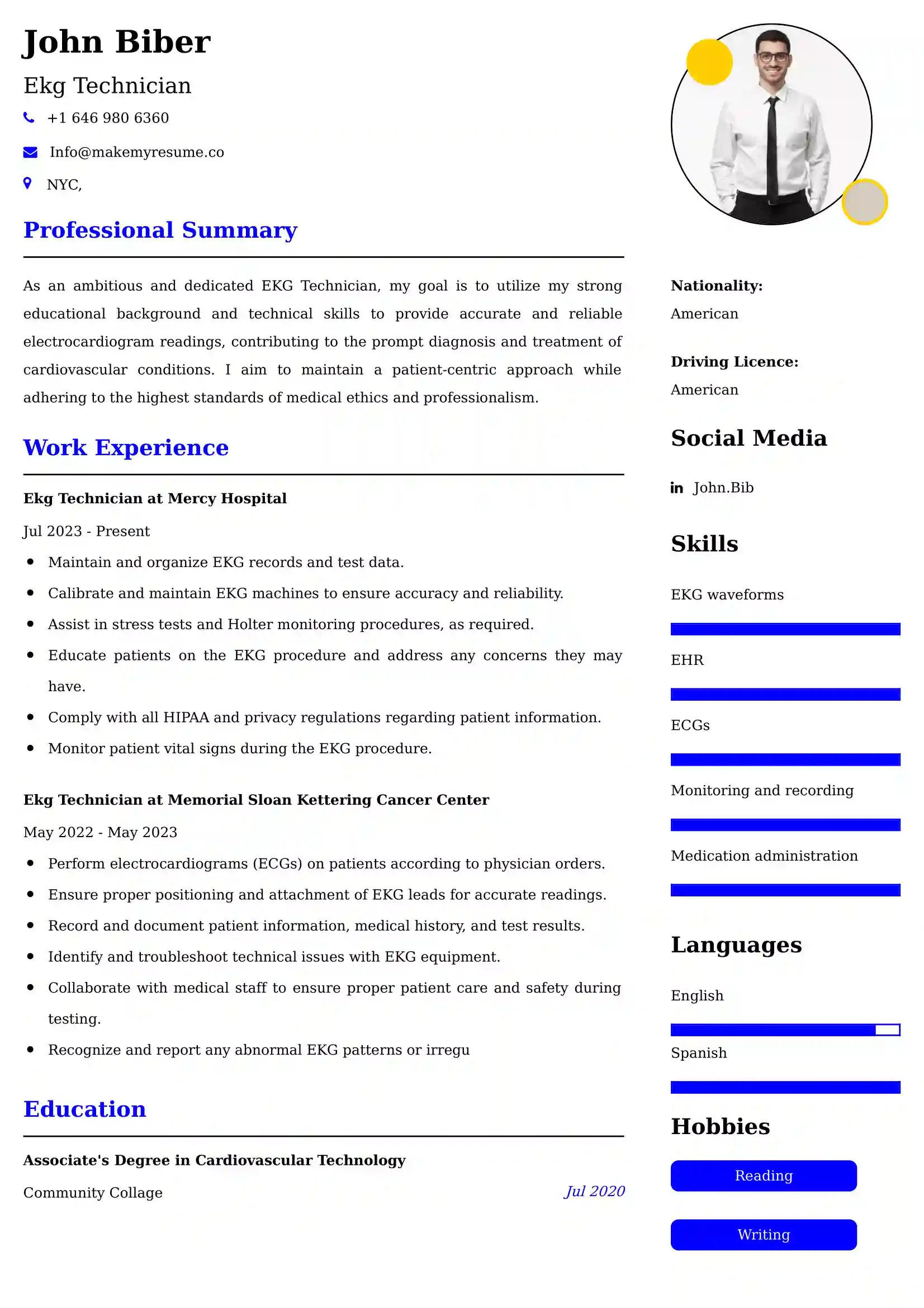 Ekg Technician Resume Sample