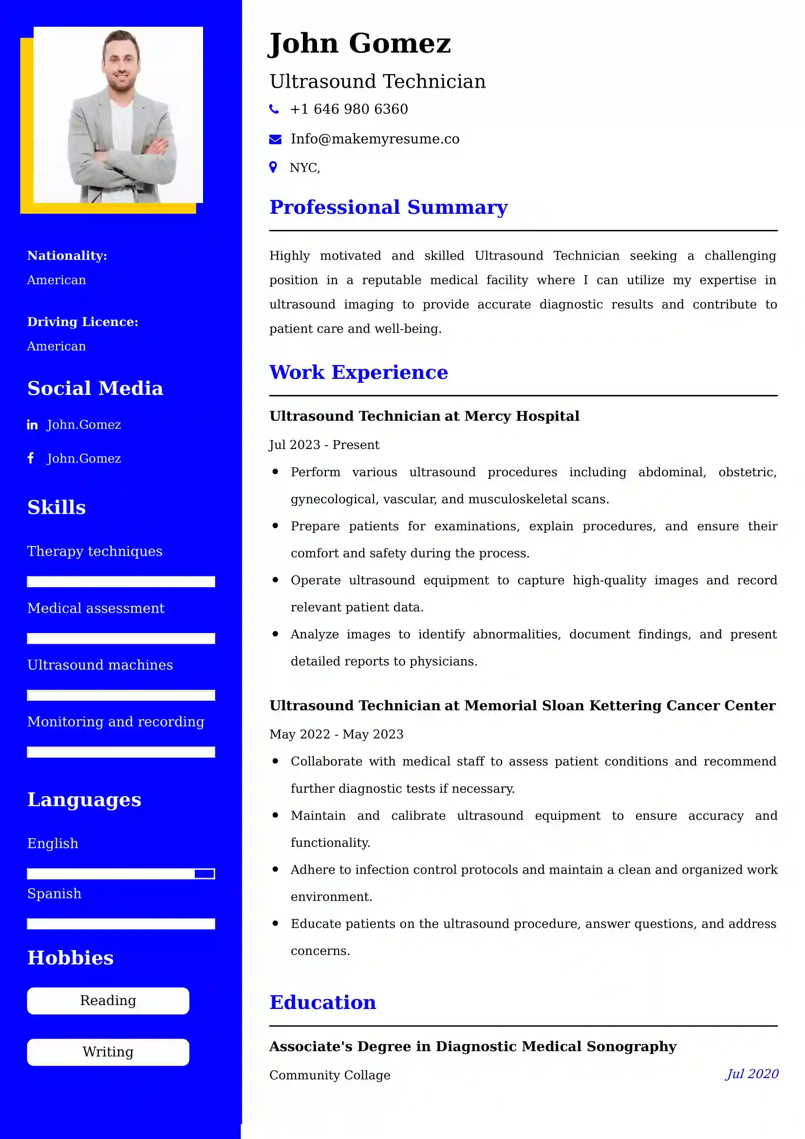 Ultrasound Technician Resume Examples USA