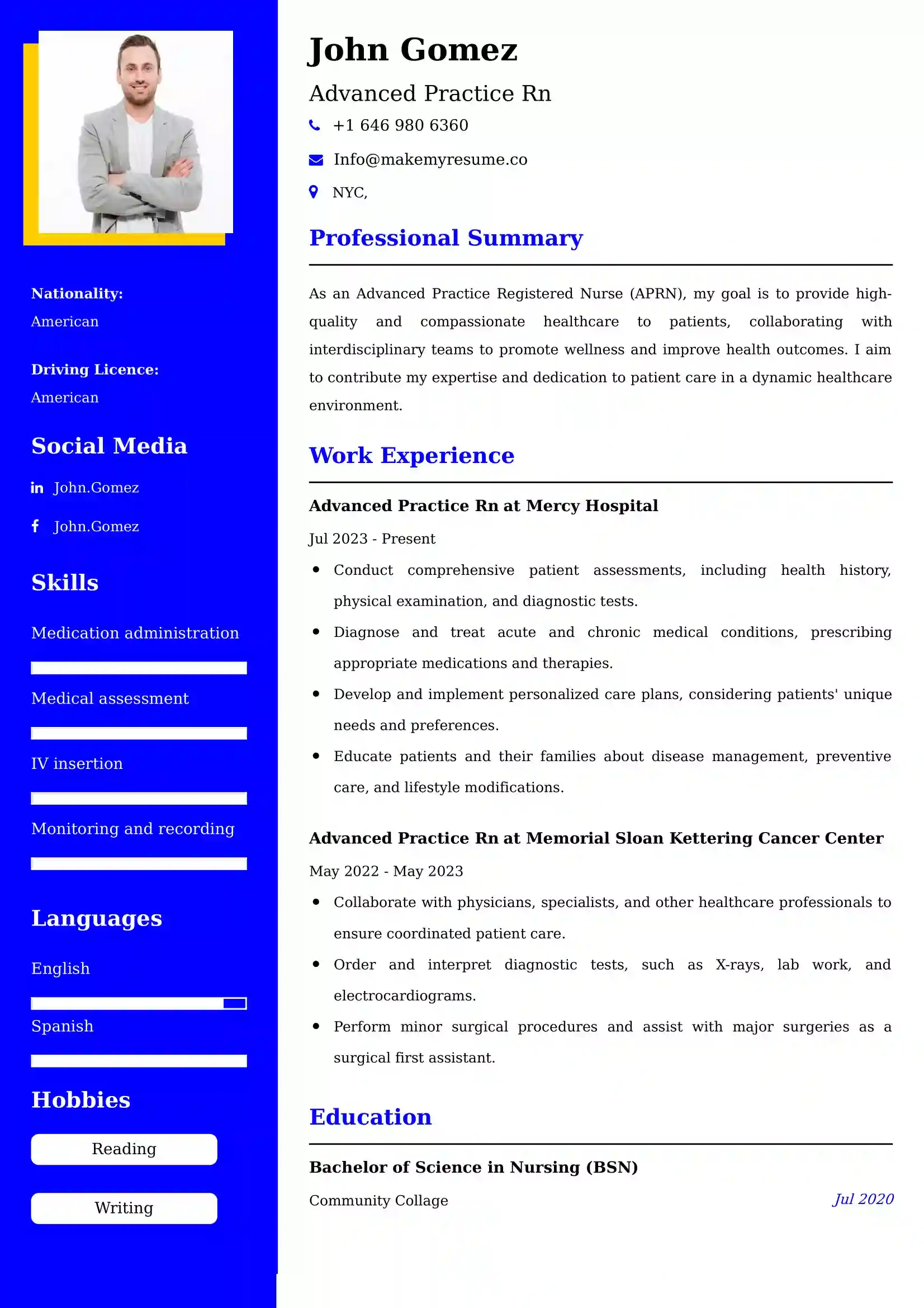 Advanced Practice Rn Resume Examples USA