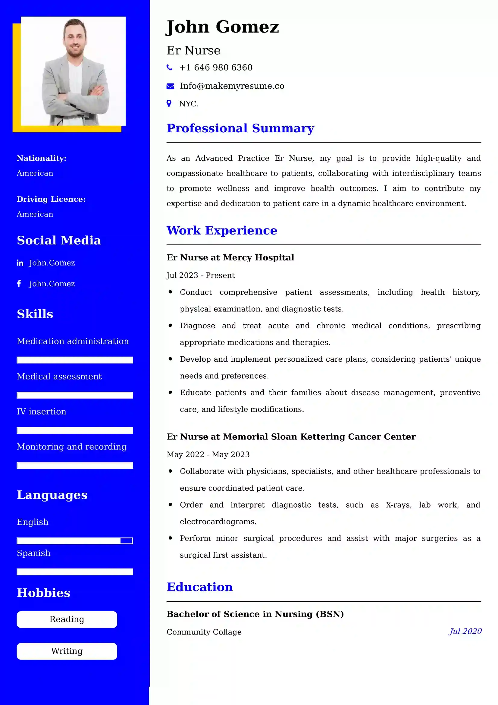 Er Nurse Resume Examples USA