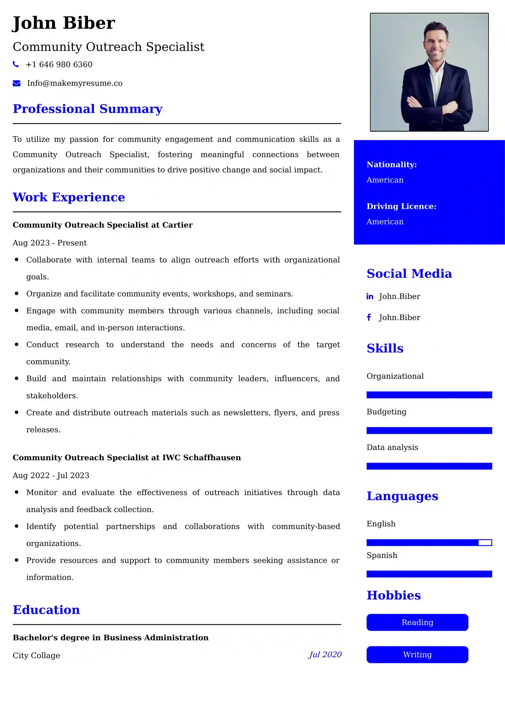 Community Outreach Specialist Resume Examples USA