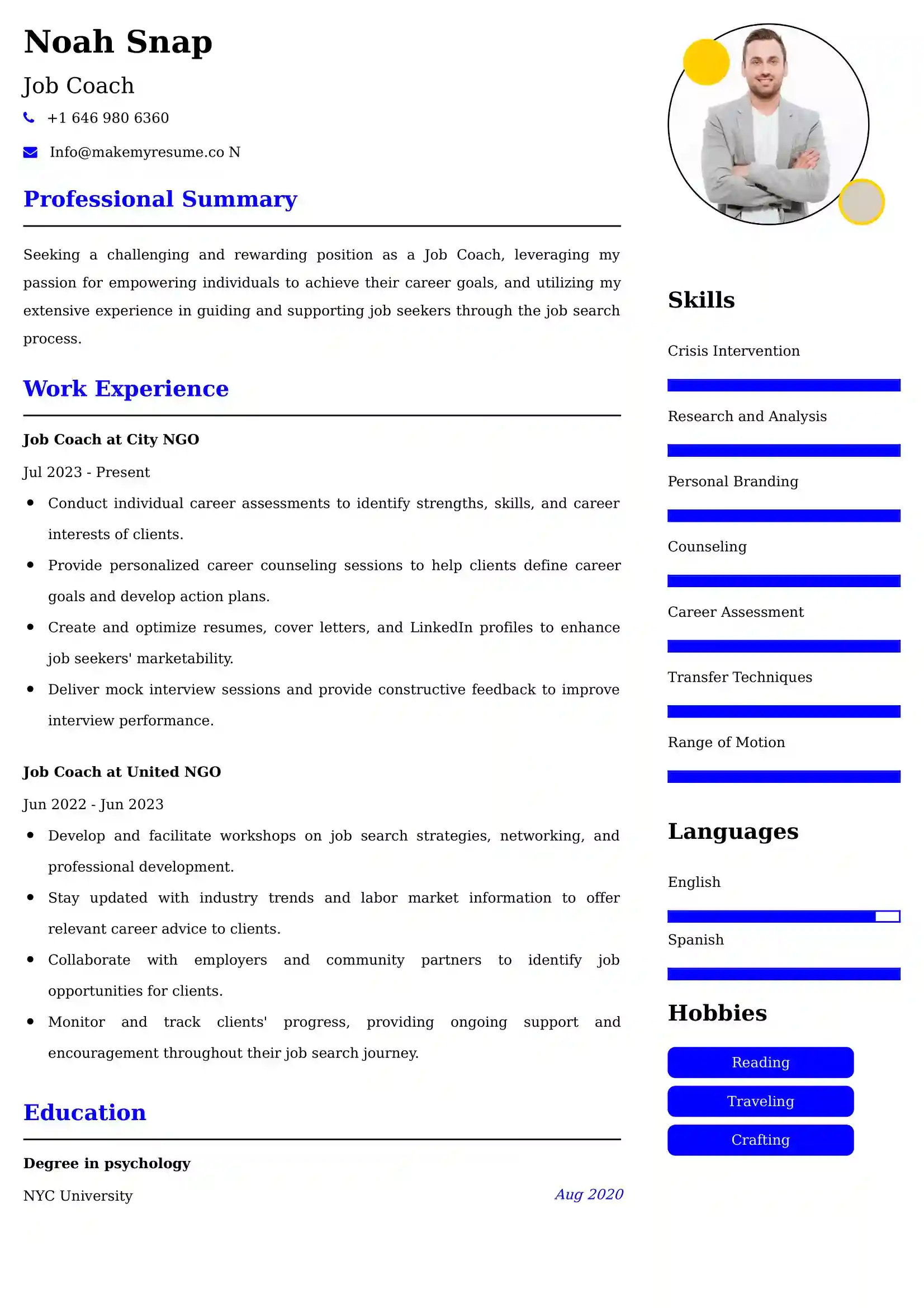 Job Coach Resume Examples USA