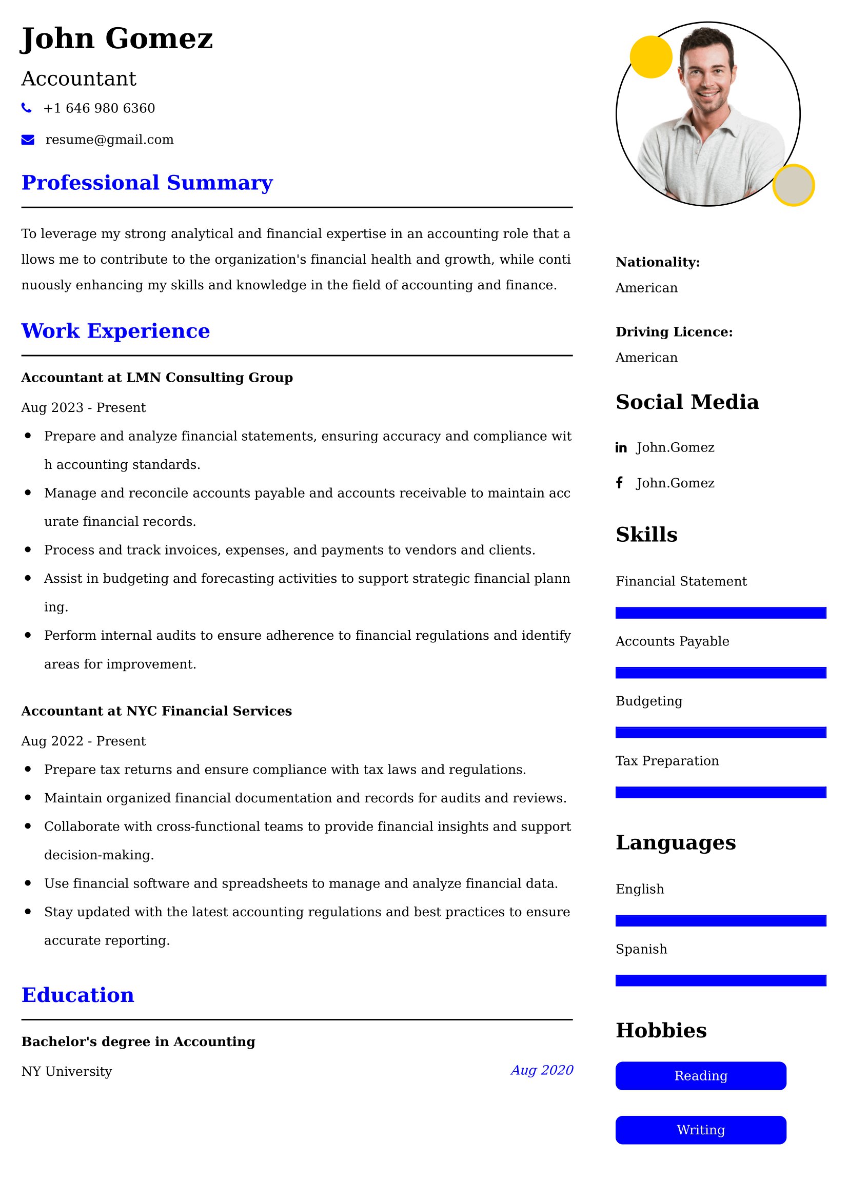 Accountant Resume Examples USA