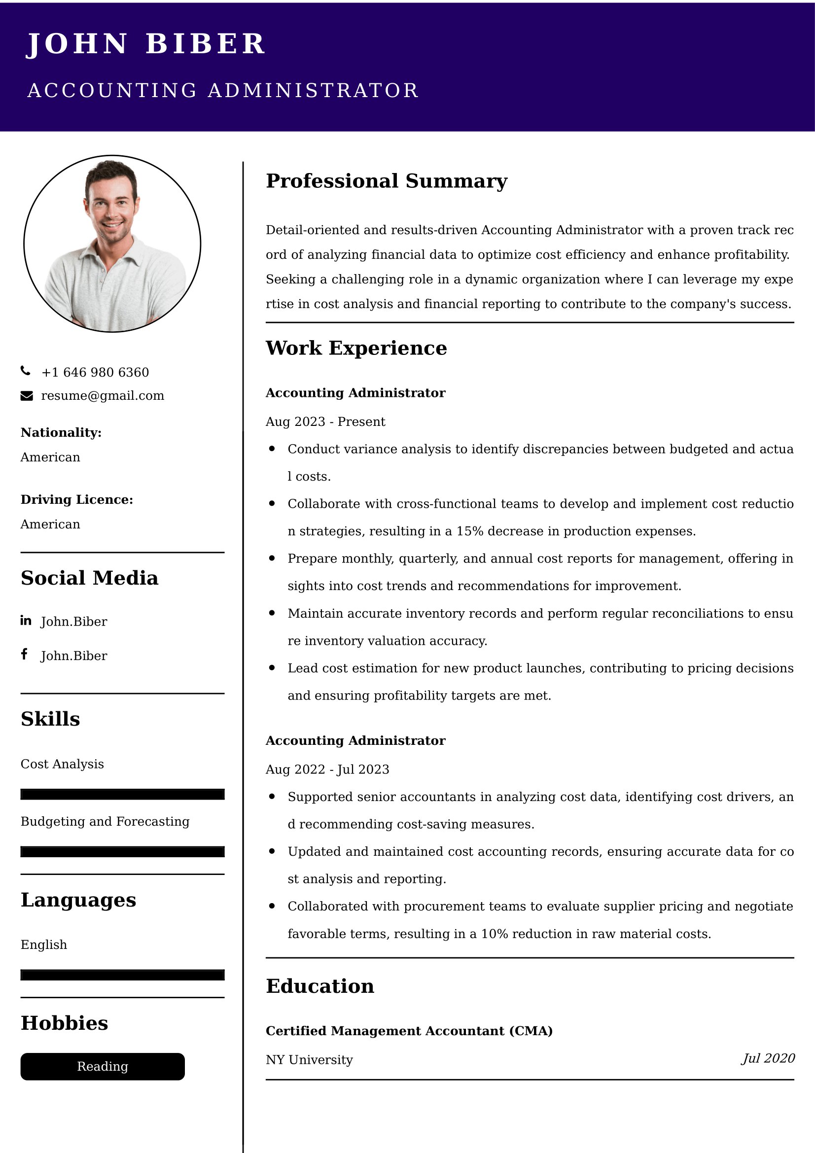 Accounting Administrator Resume Examples USA