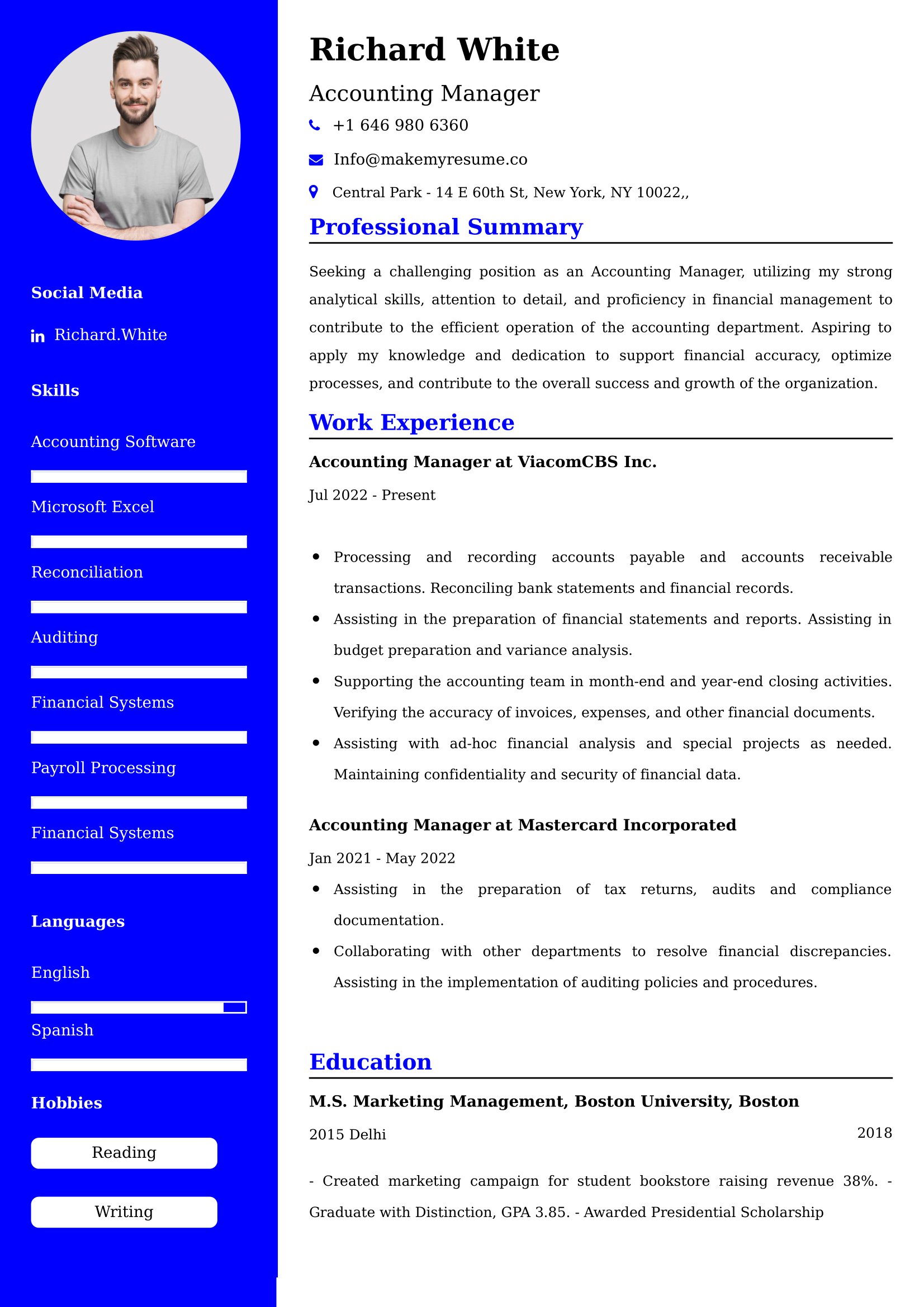 Accounting Manager Resume Examples USA