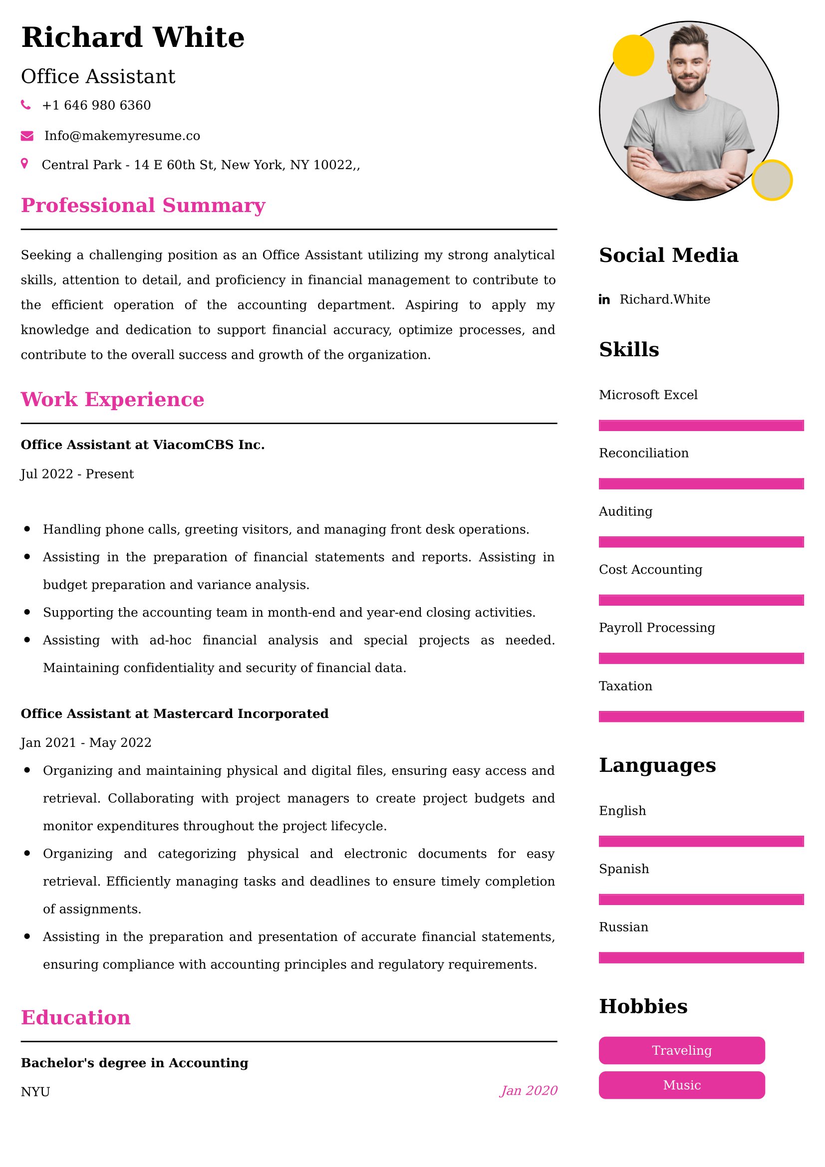 Office Assistant Resume Examples USA