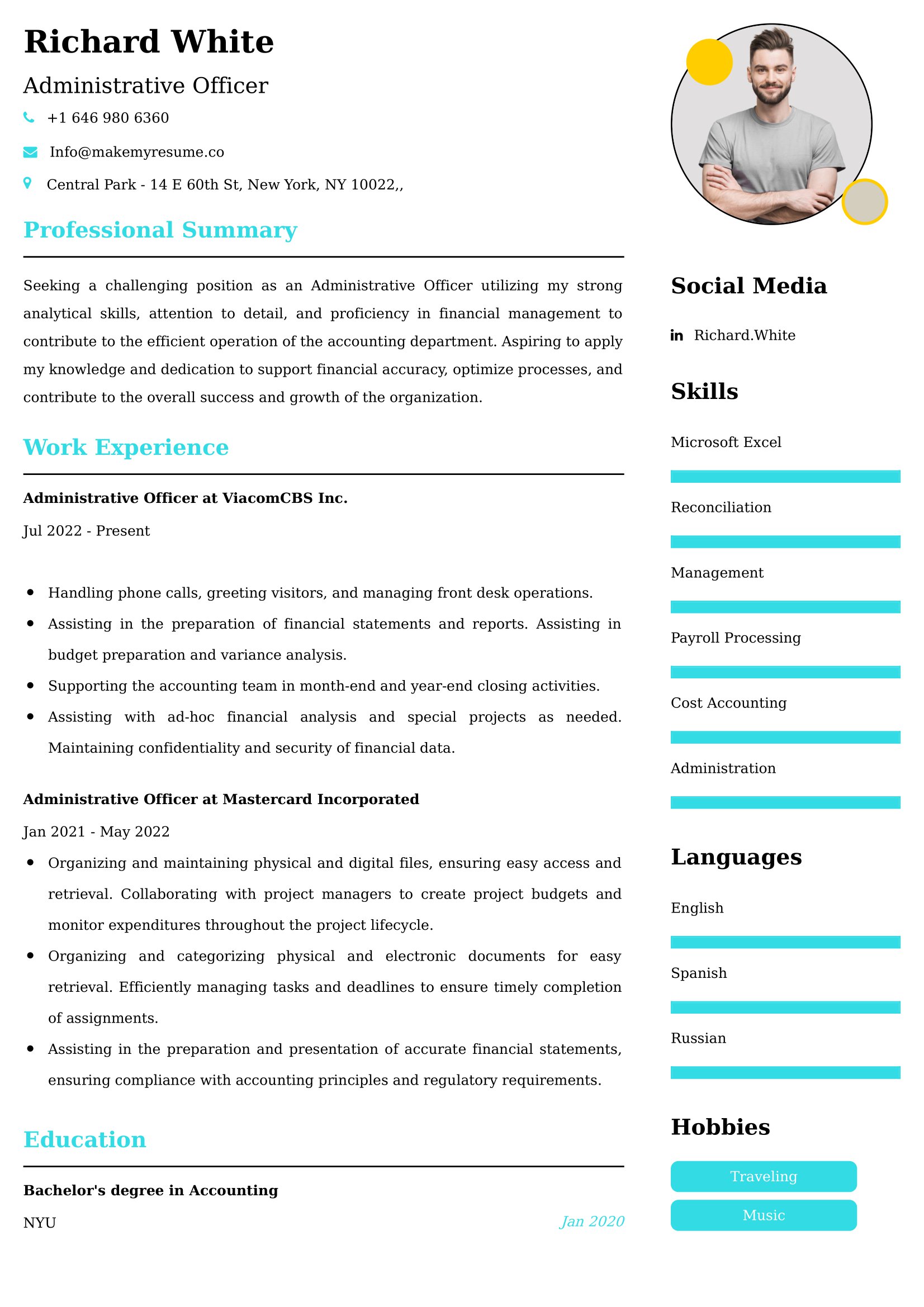 Administrative Officer Resume Examples USA