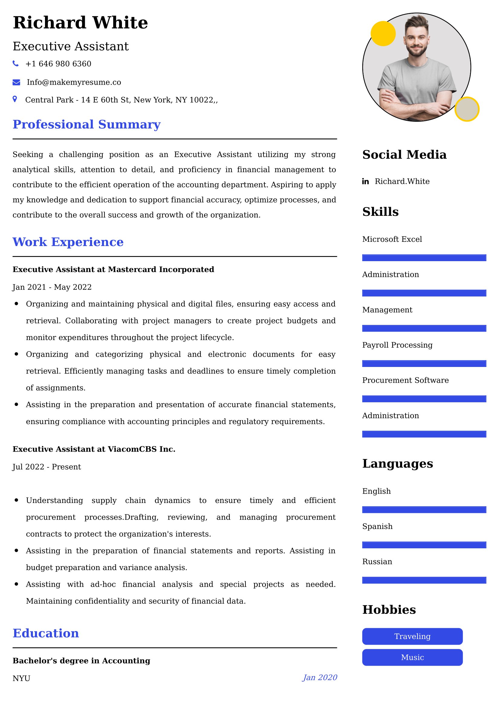 Executive Assistant Resume Examples USA