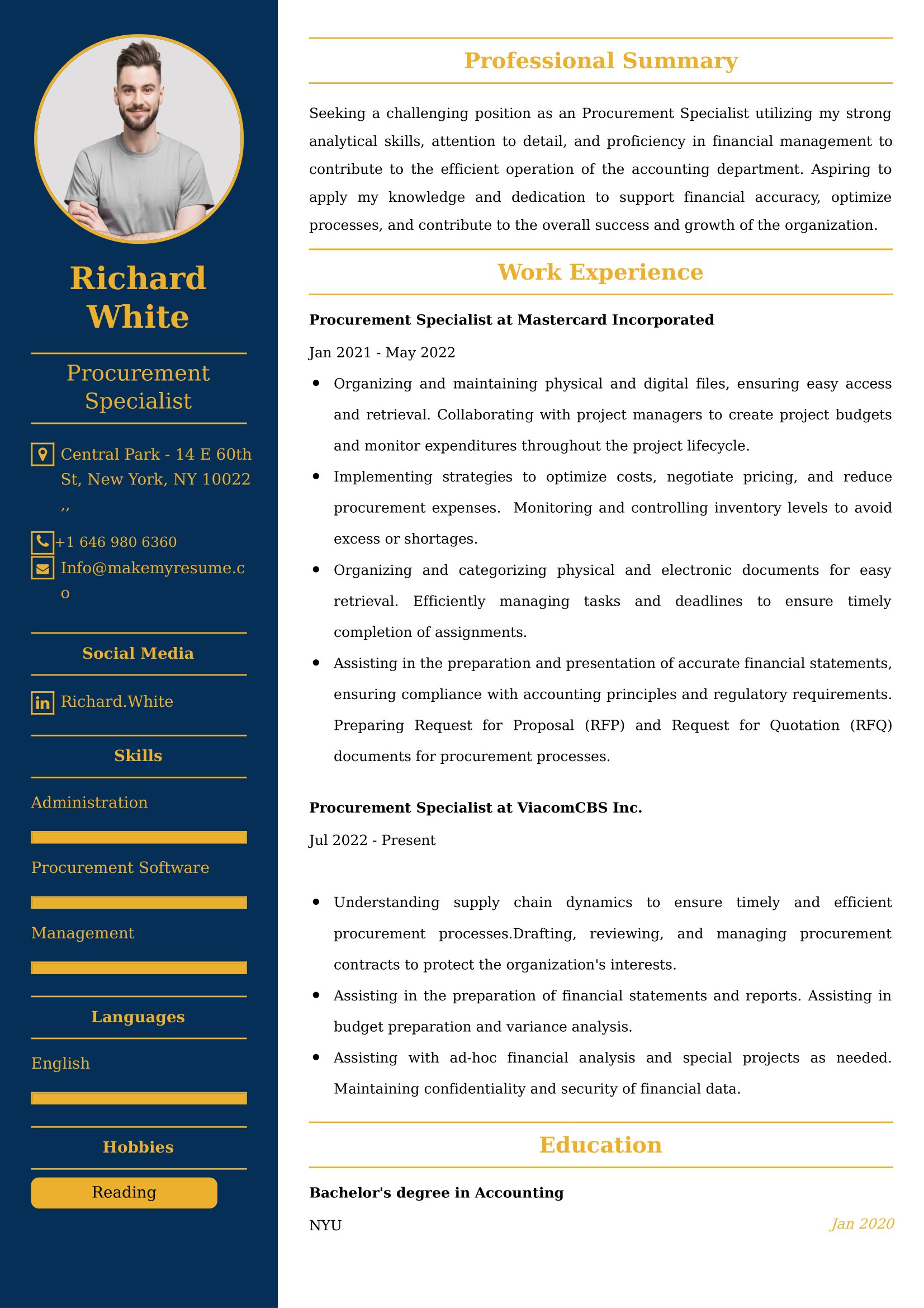 Procurement Specialist Resume Examples USA