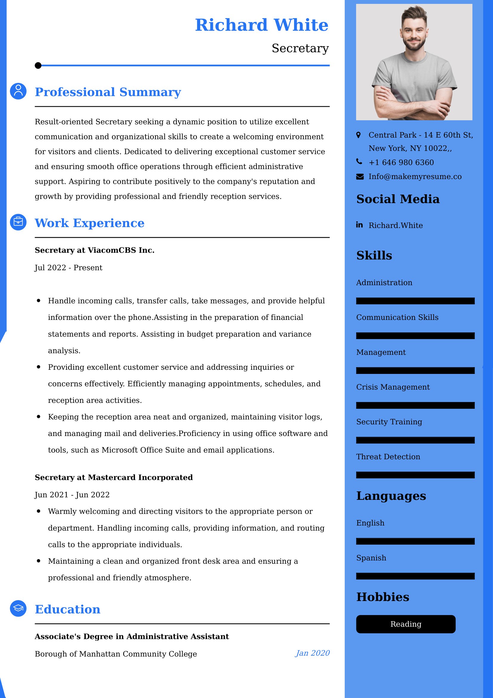 Secretary Resume Sample