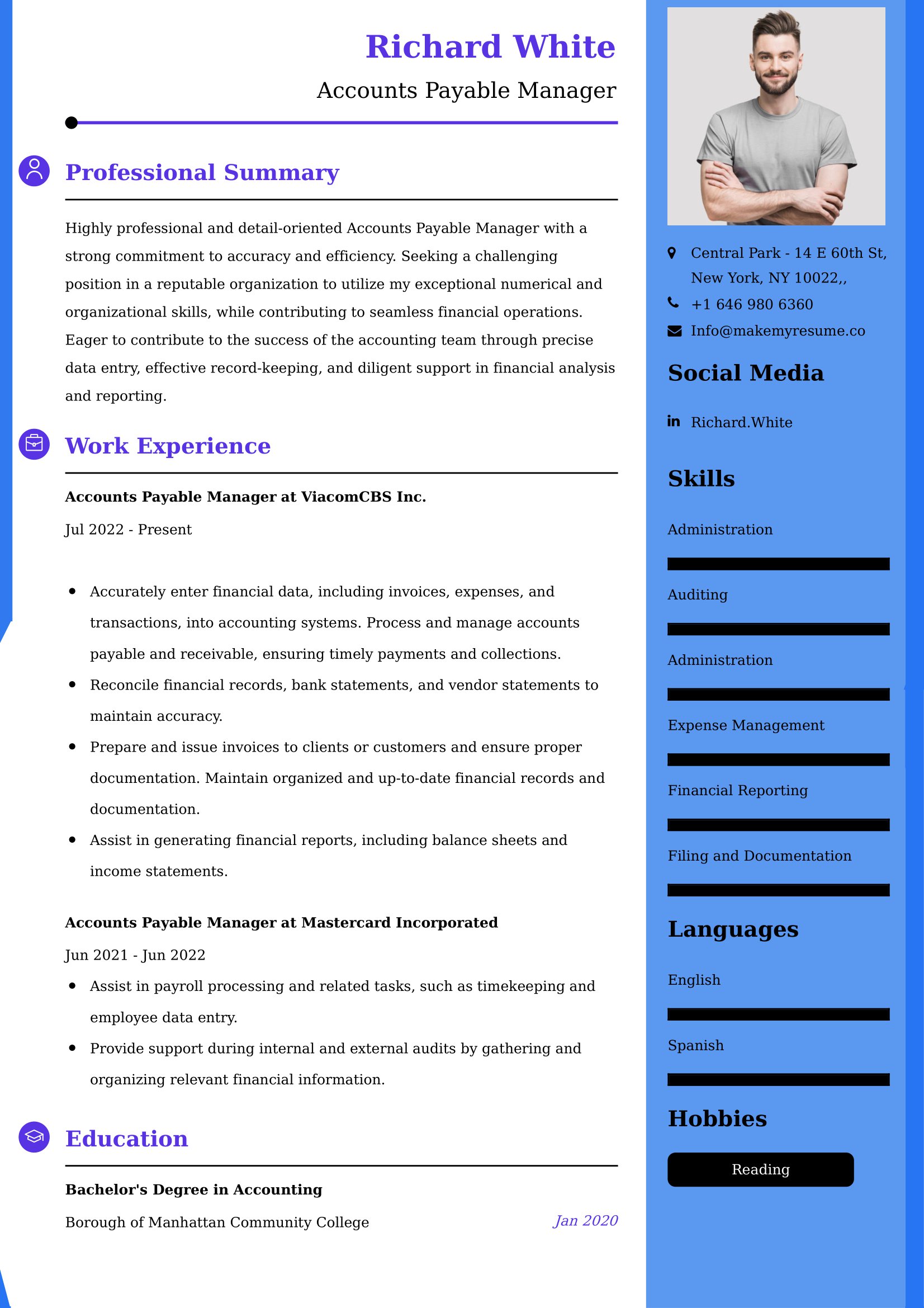 Accounts Payable Manager Resume Examples USA