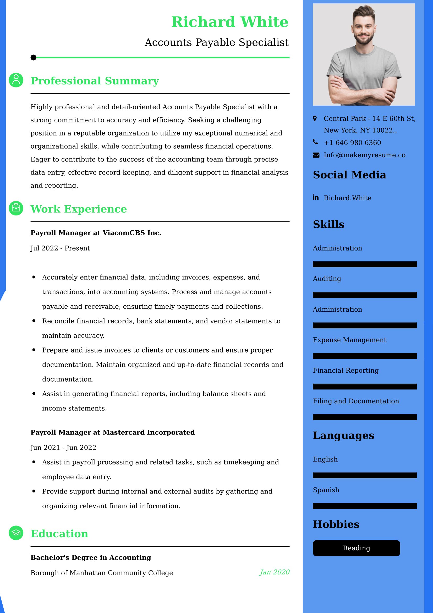 Accounts Payable Specialist Resume Examples USA