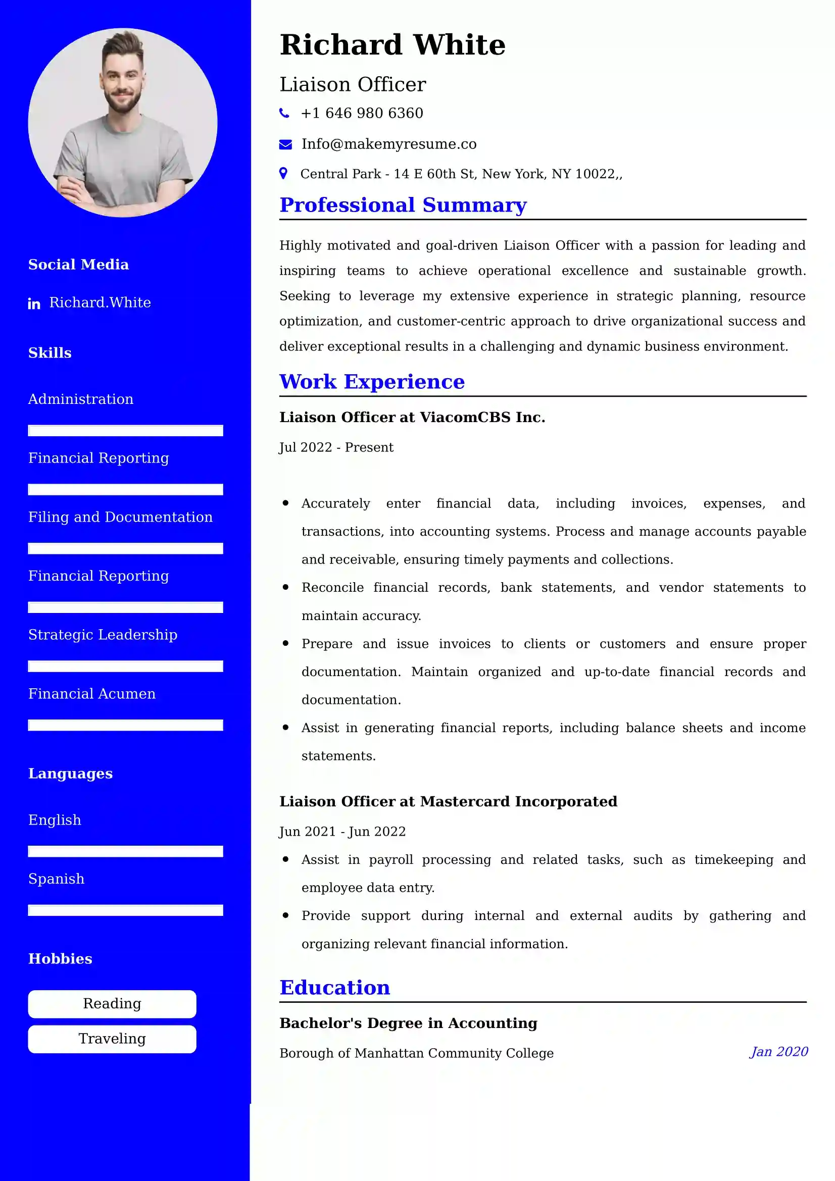 Liaison Officer Resume Examples USA