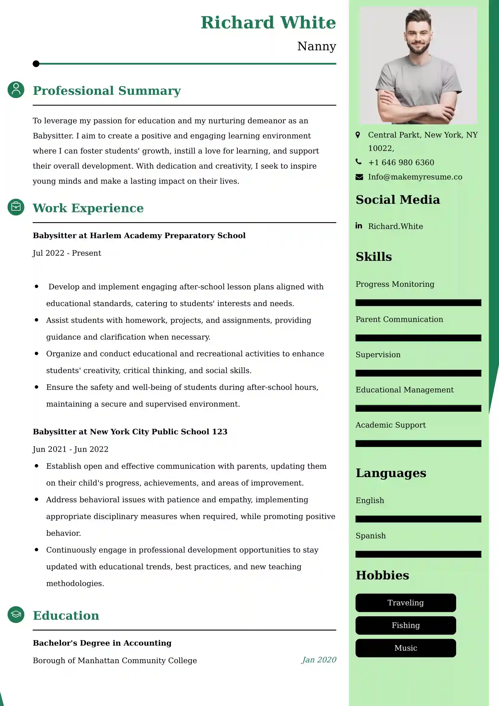 Babysitter Resume Examples USA