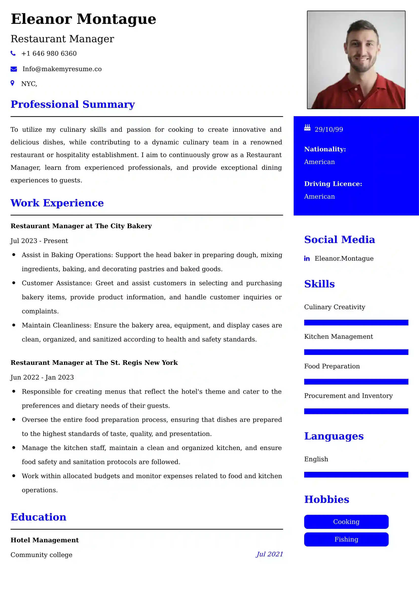 Restaurant Manager Resume Examples USA