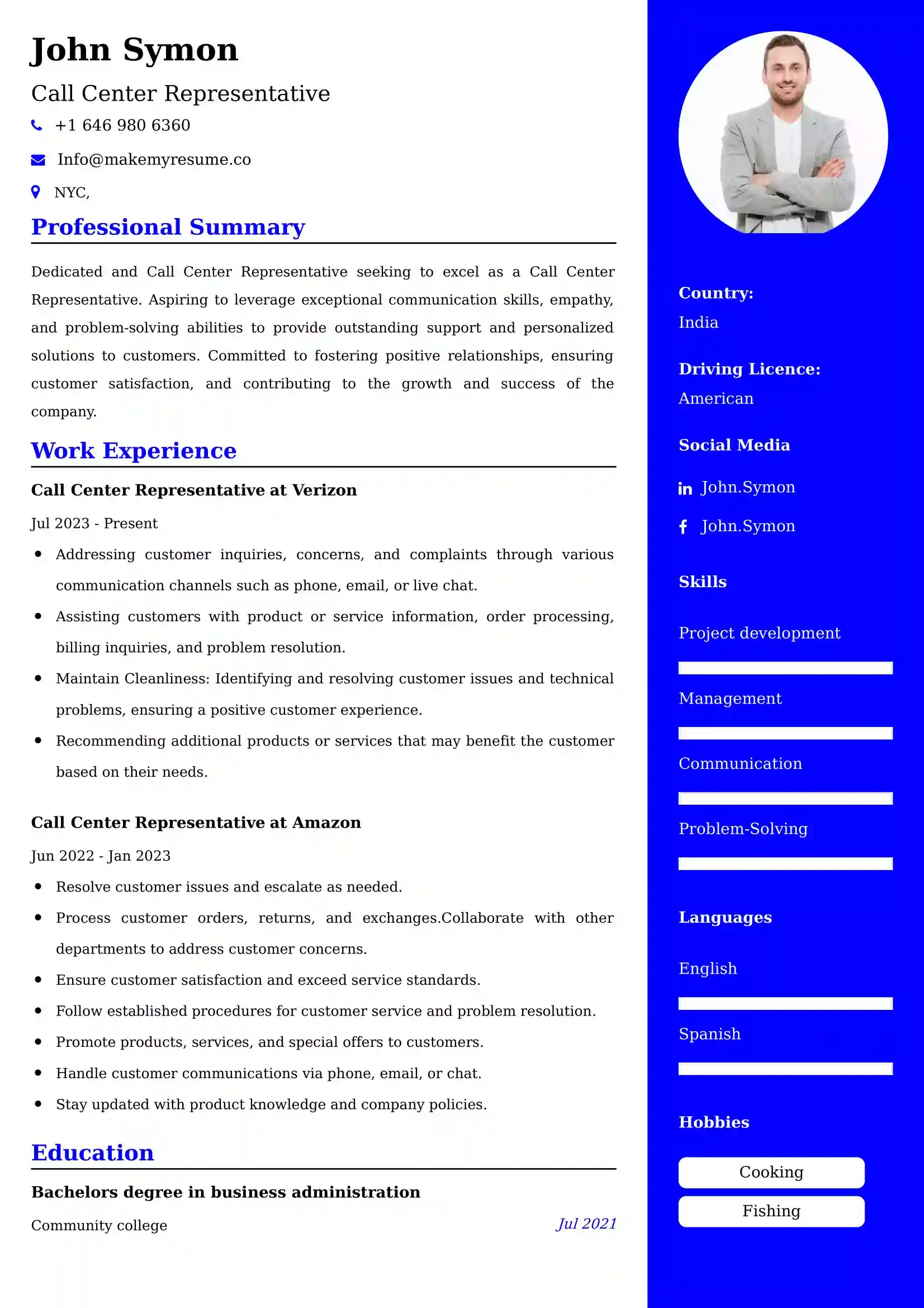 Call Center Representative Resume Examples USA