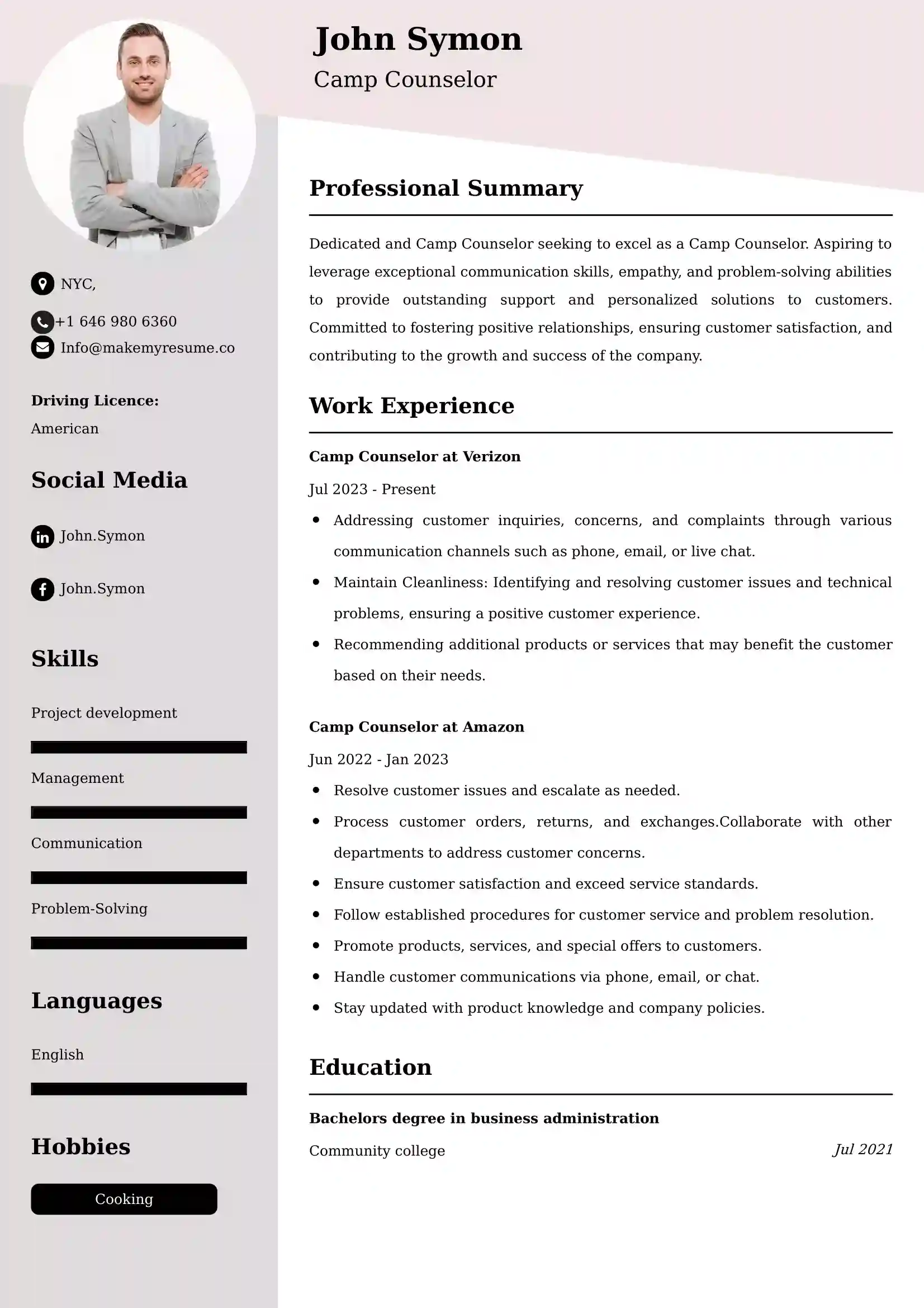 Camp Counselor Resume Examples USA