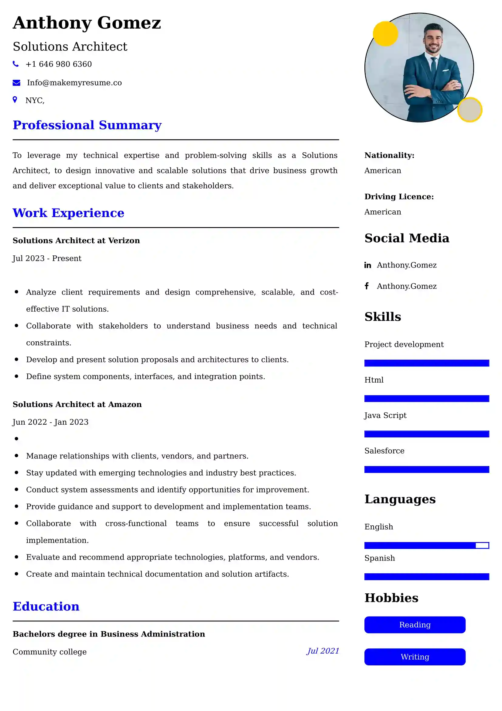 Solutions Architect Resume Examples USA