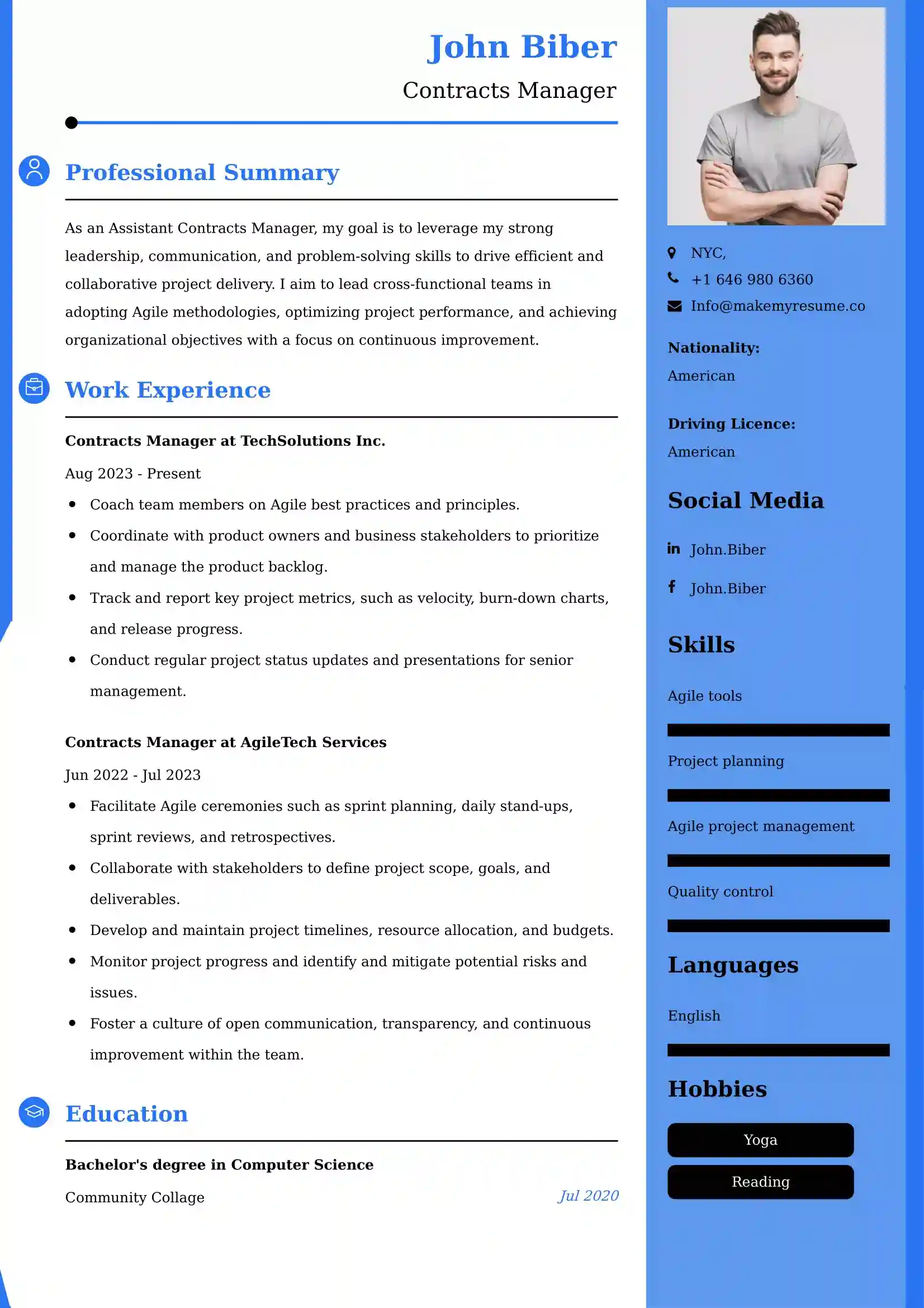 Contracts Manager Resume Examples USA