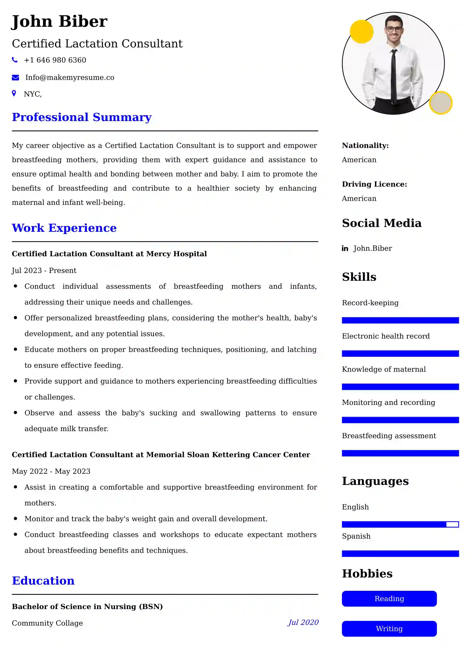 Certified Lactation Consultant Resume Examples USA