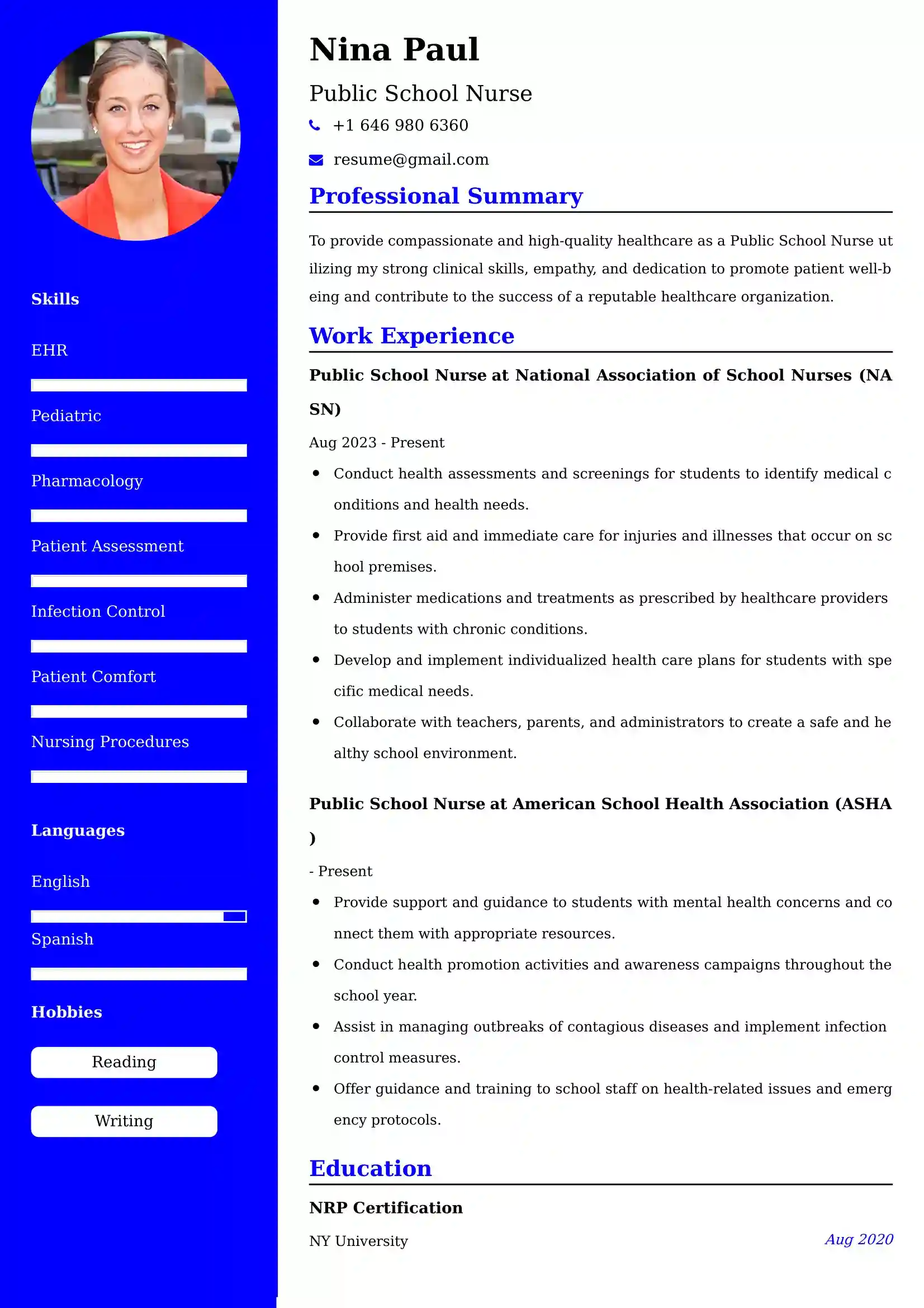 Public School Nurse Resume Examples USA