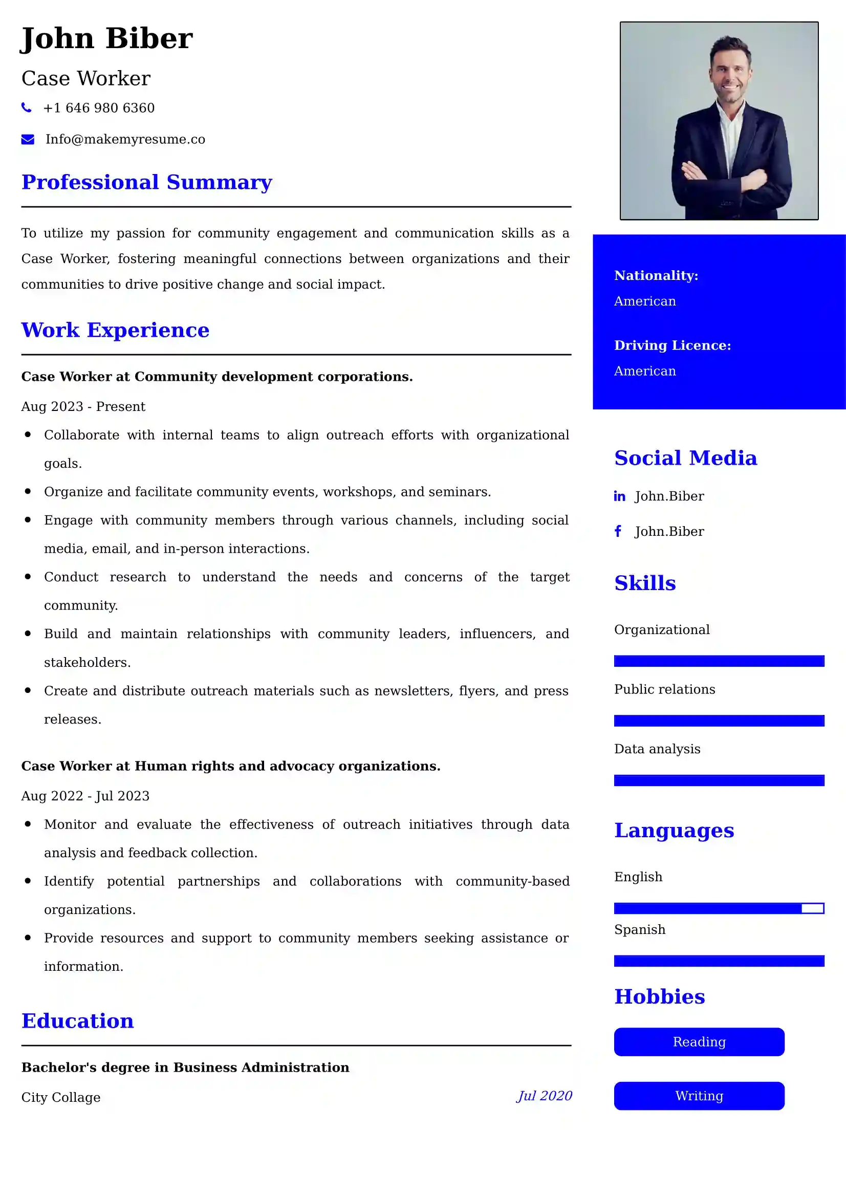 Case Worker Resume Sample