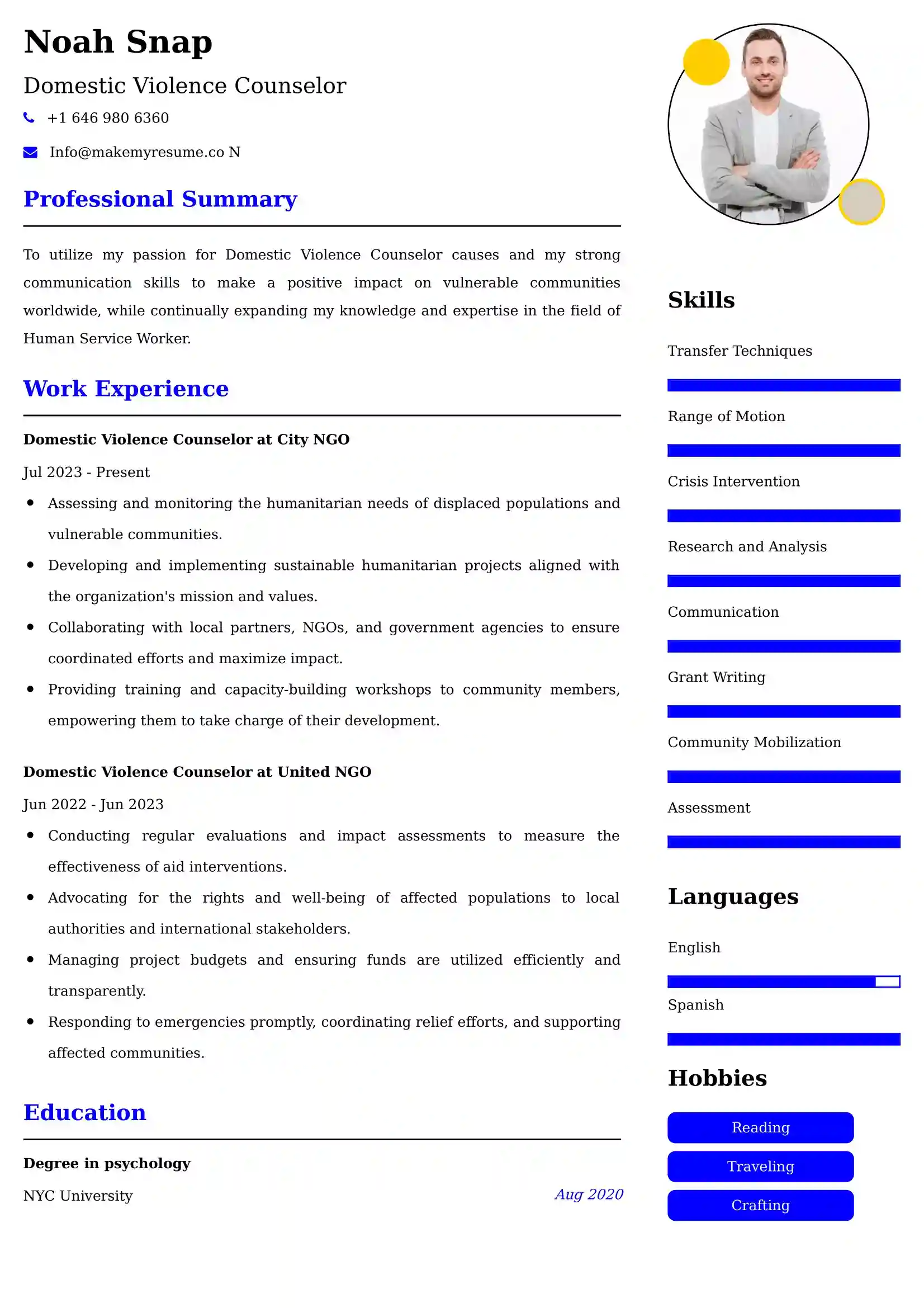 Domestic Violence Counselor Resume Examples USA