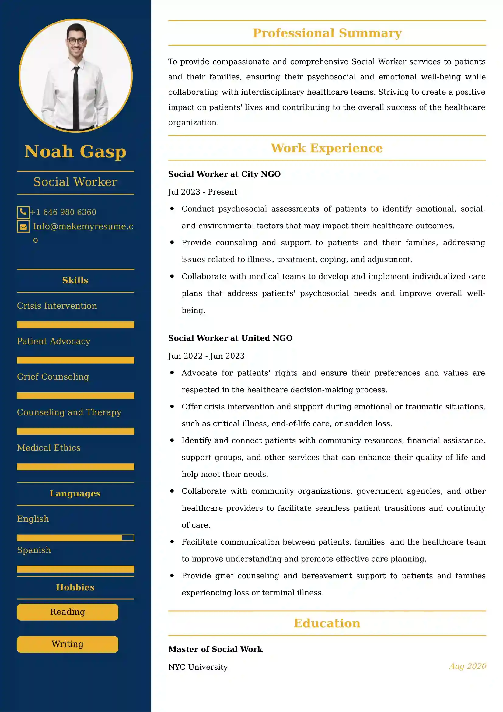 Social Worker Resume Examples USA