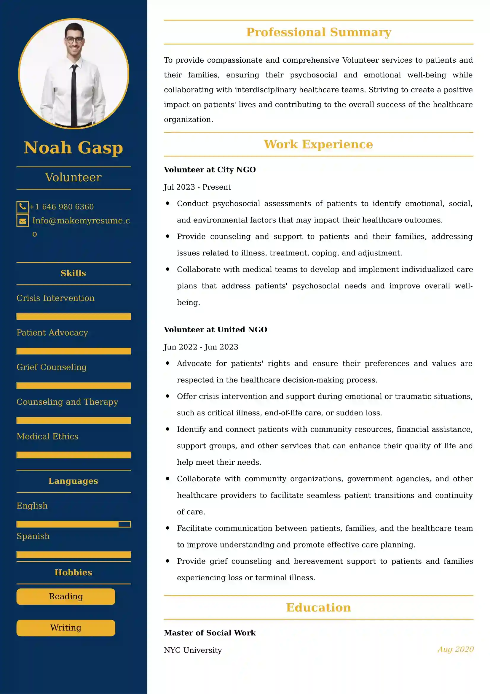 Volunteer Resume Examples USA