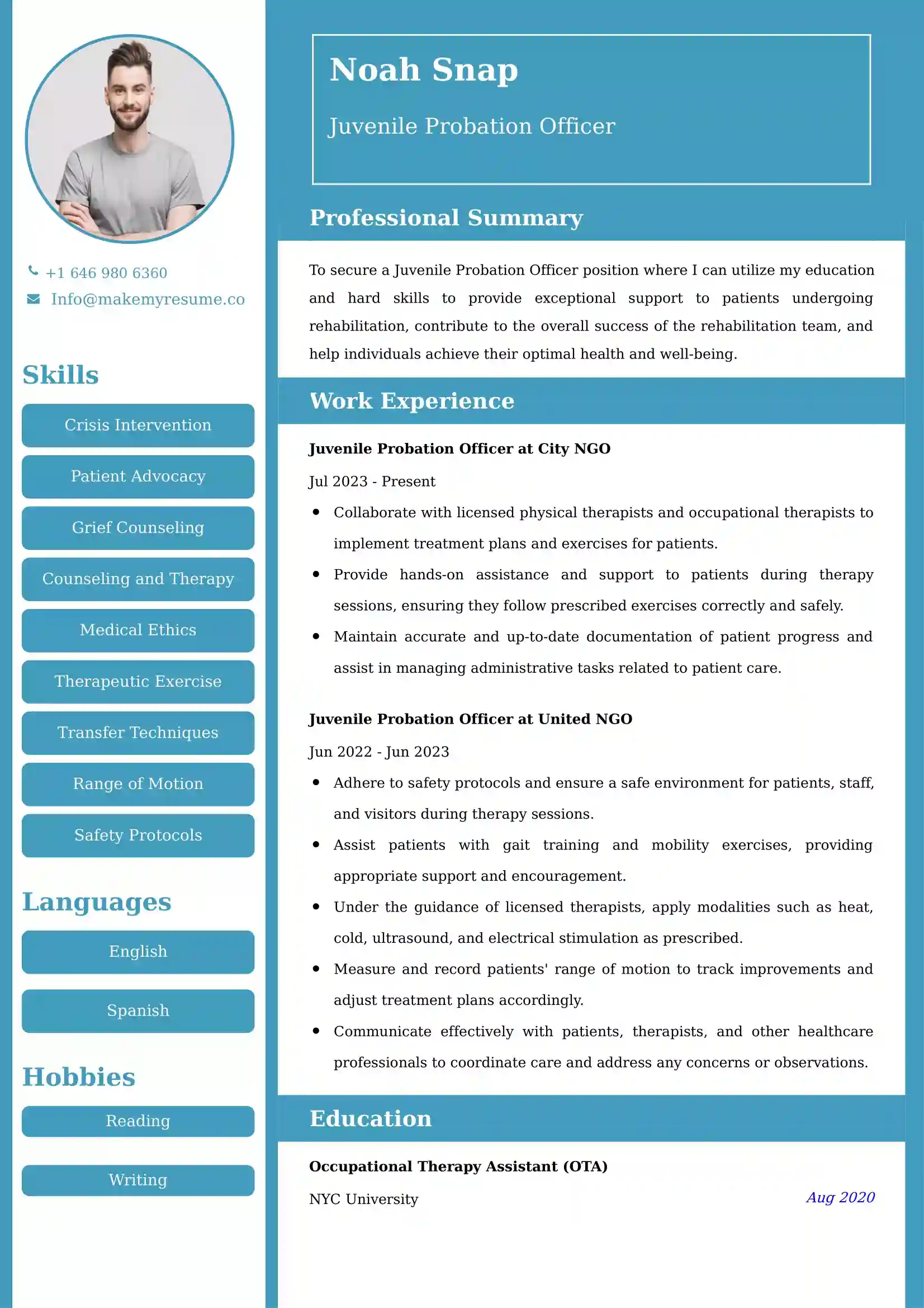 Juvenile Probation Officer Resume Examples USA