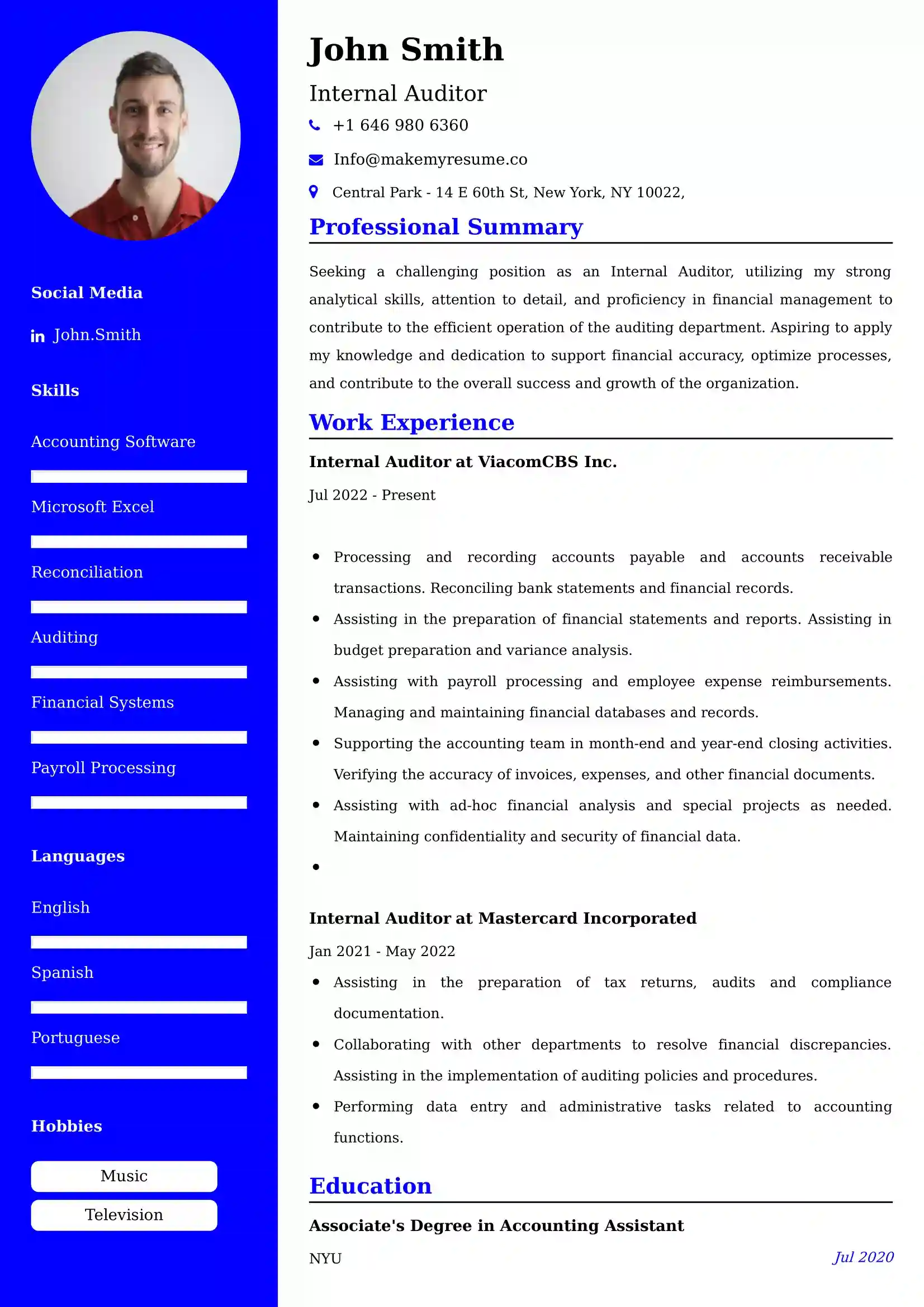 Internal Auditor Resume Examples USA