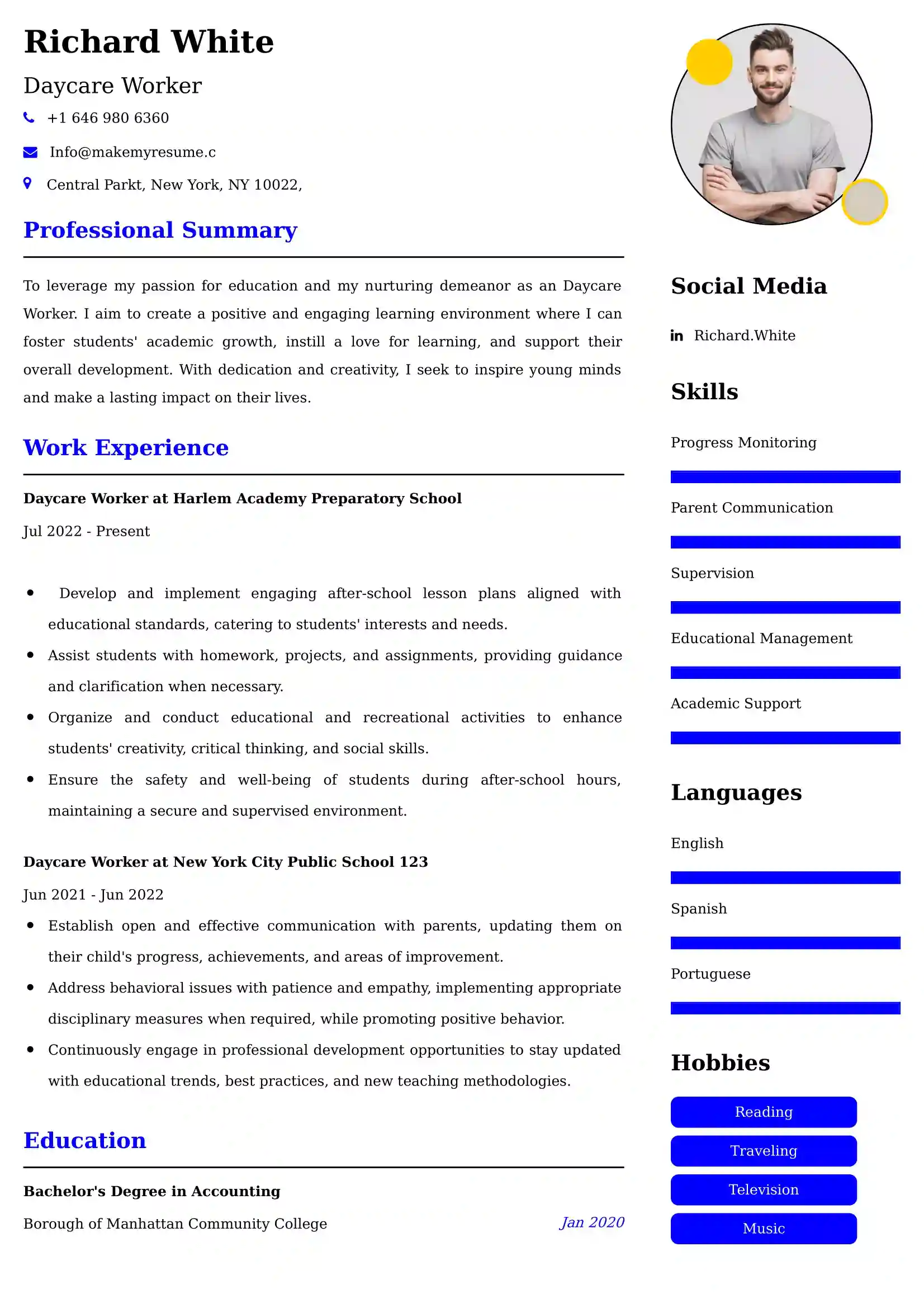 Daycare Worker Resume Examples USA