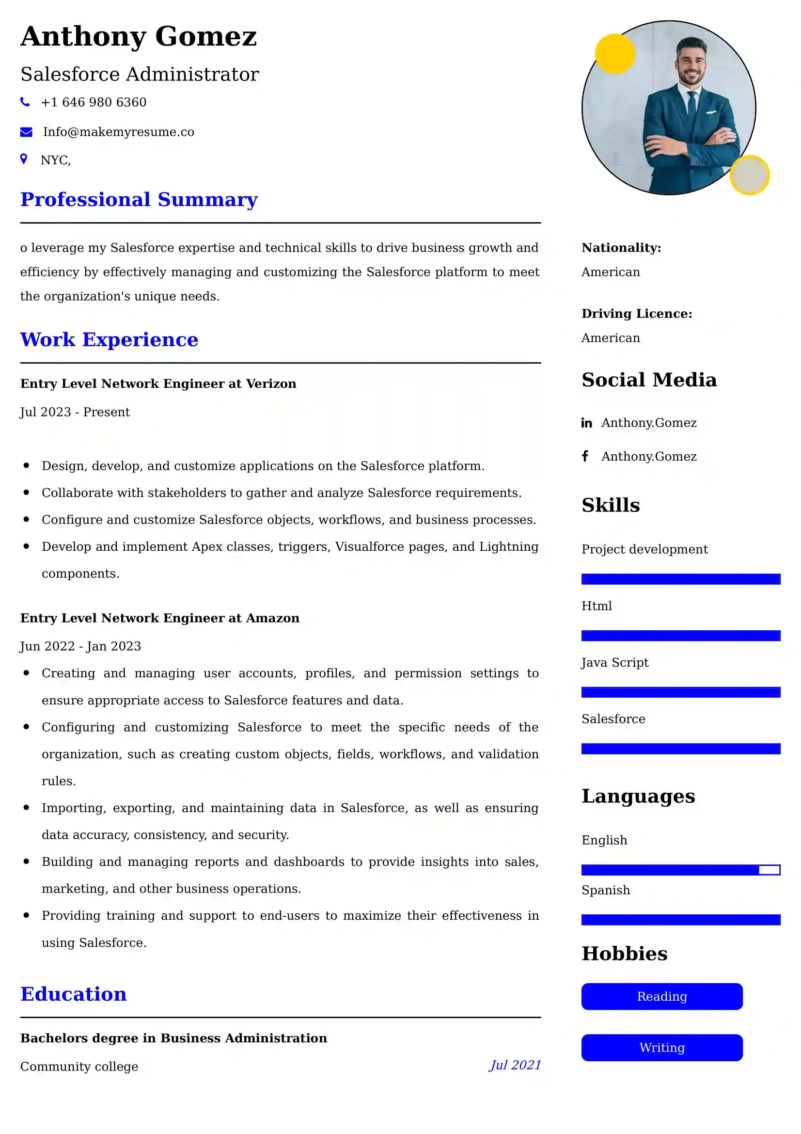 Salesforce Administrator Resume Examples USA