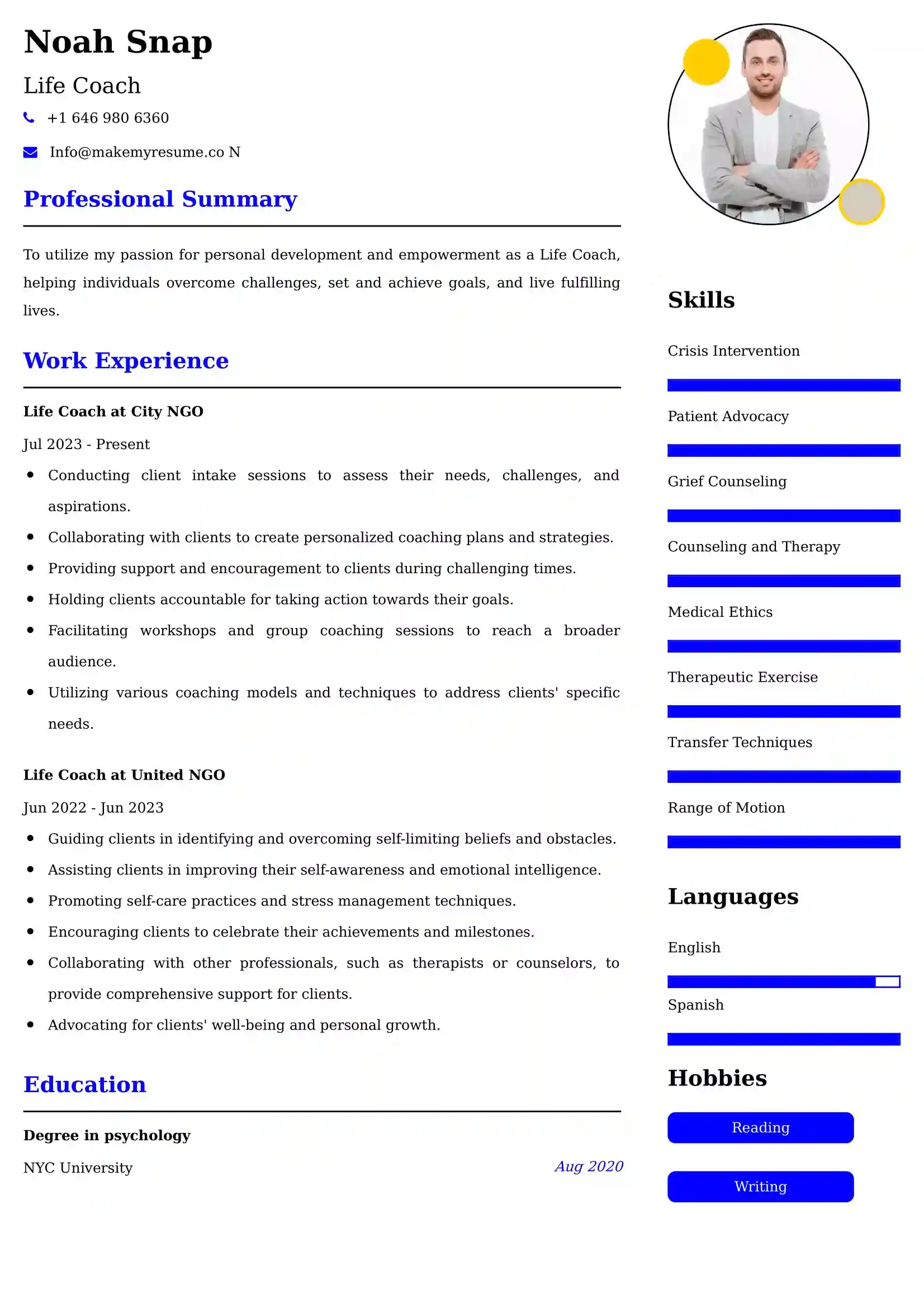 Life Coach Resume Examples USA