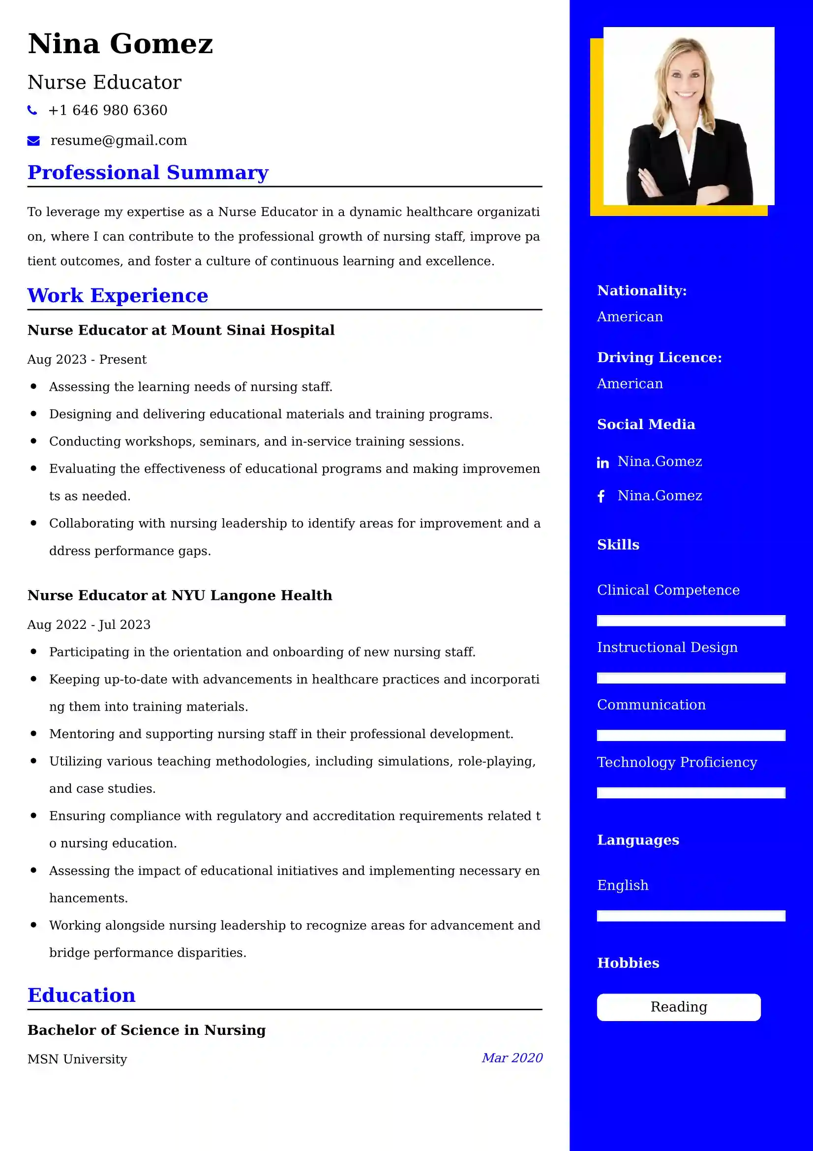 Nurse Educator Resume Examples USA