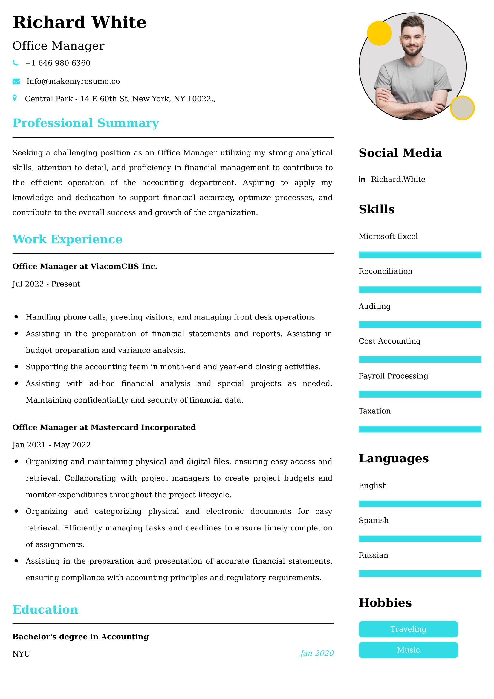 Office Manager Resume Examples USA