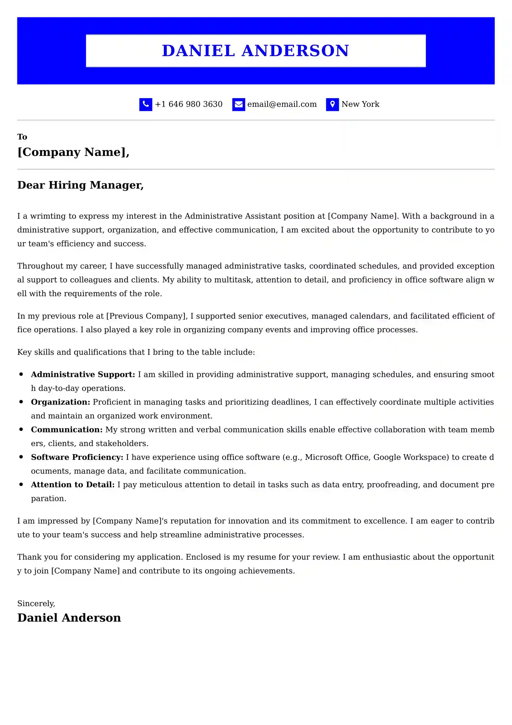 Administrative Assistant Cover Letter Examples USA