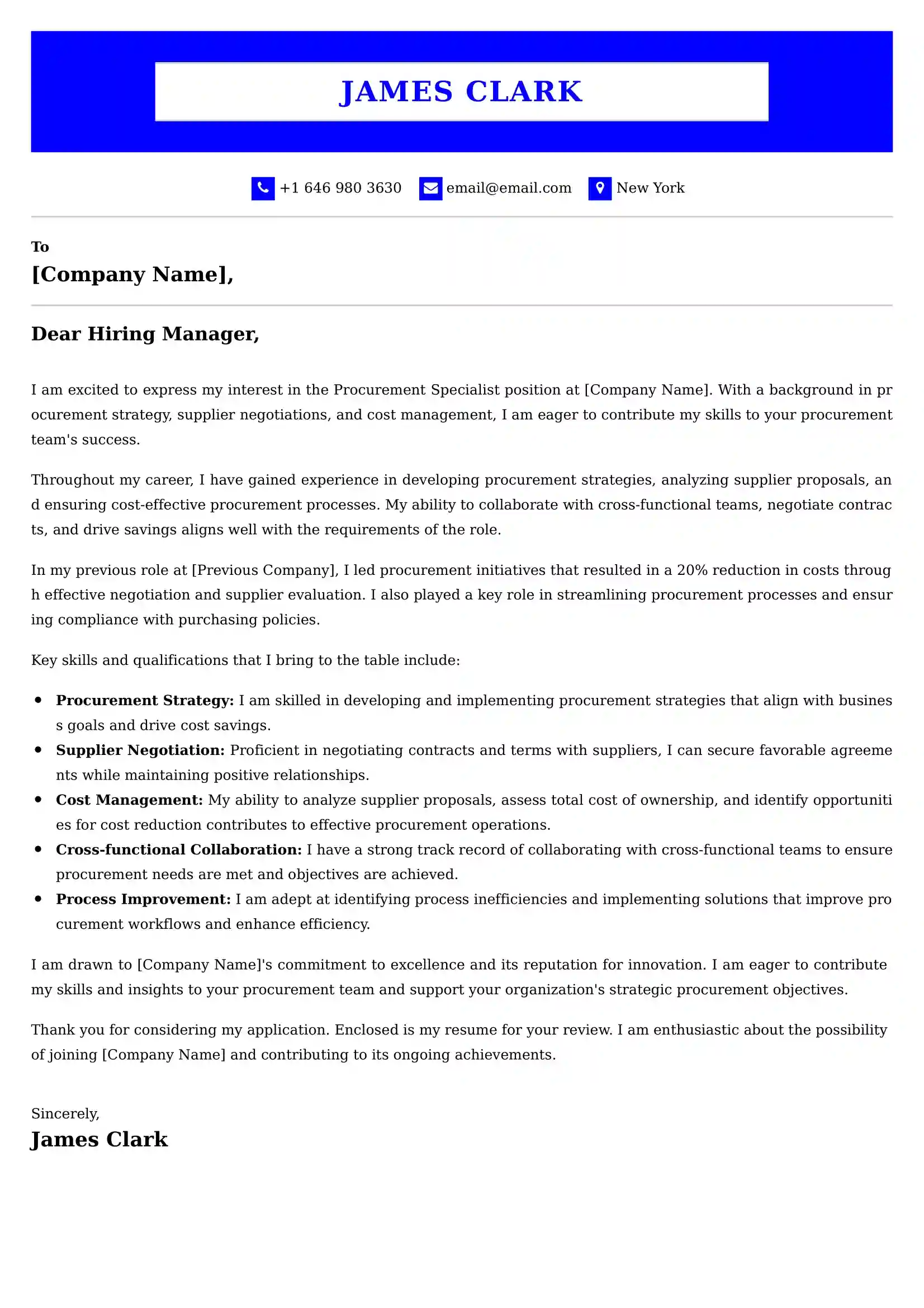 Procurement Analyst Cover Letter Examples USA