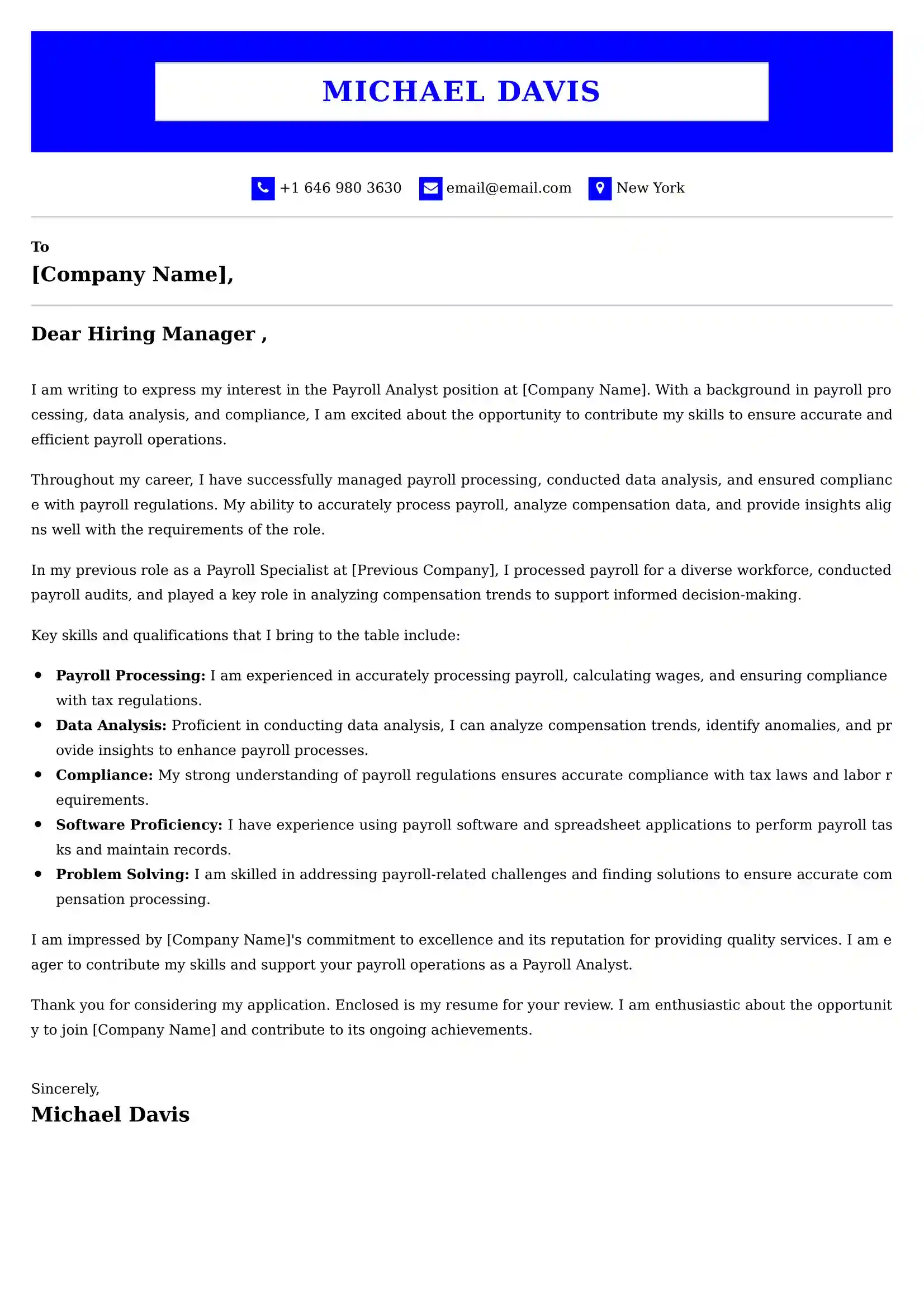 Payroll Analyst Cover Letter Examples USA