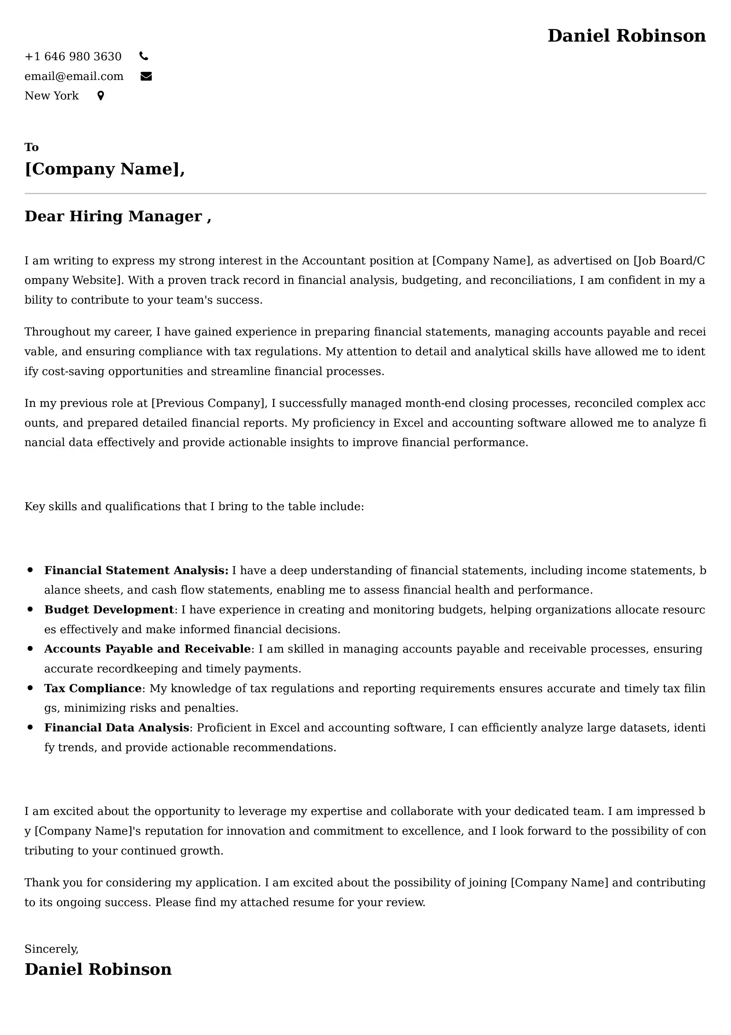 Accountant Cover Letter Examples USA